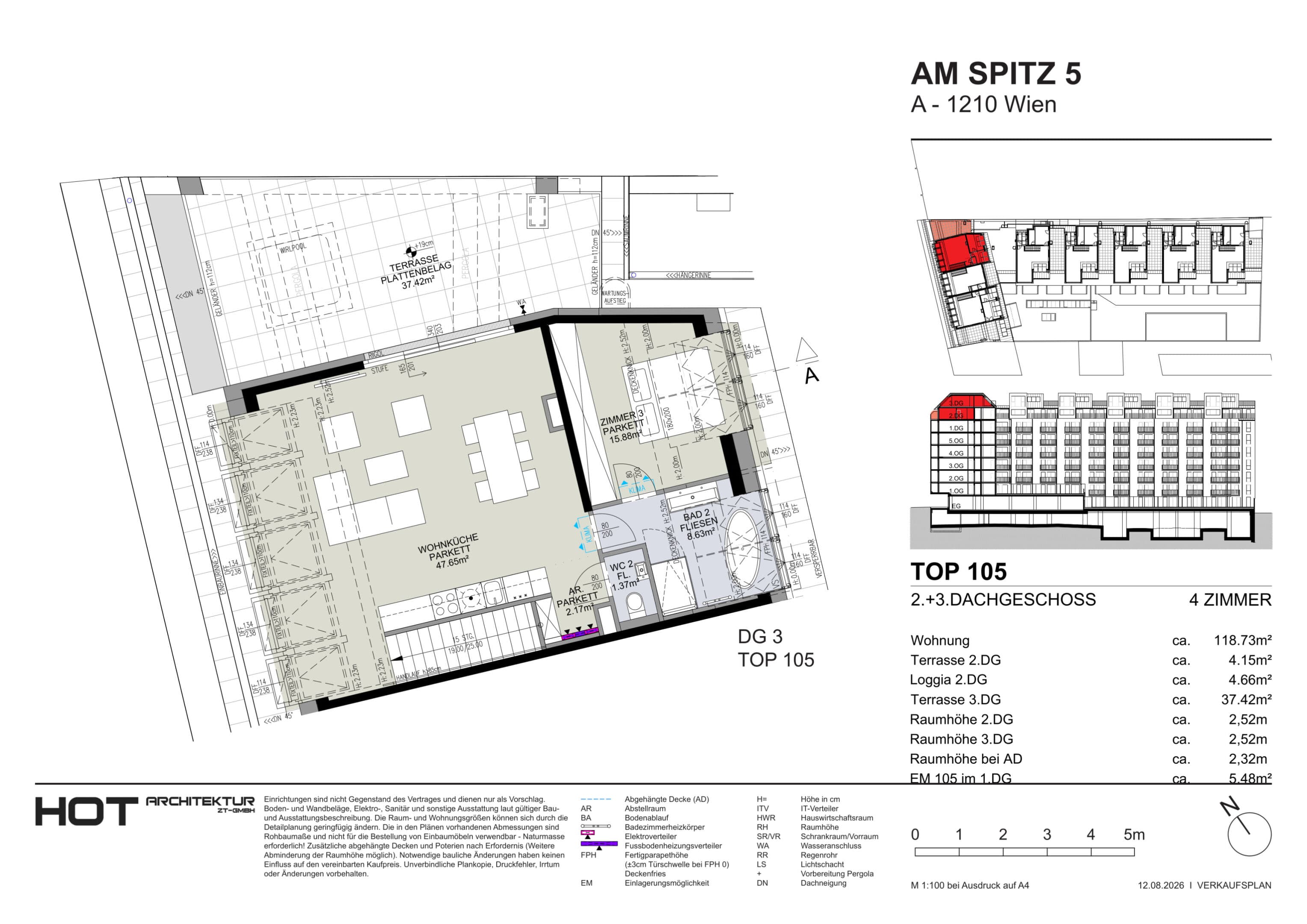 Grundriss Top 105 — Am Spitz 5 — 4 Zimmer — 118,7 m² — 2. DG — Grundriss 1/2