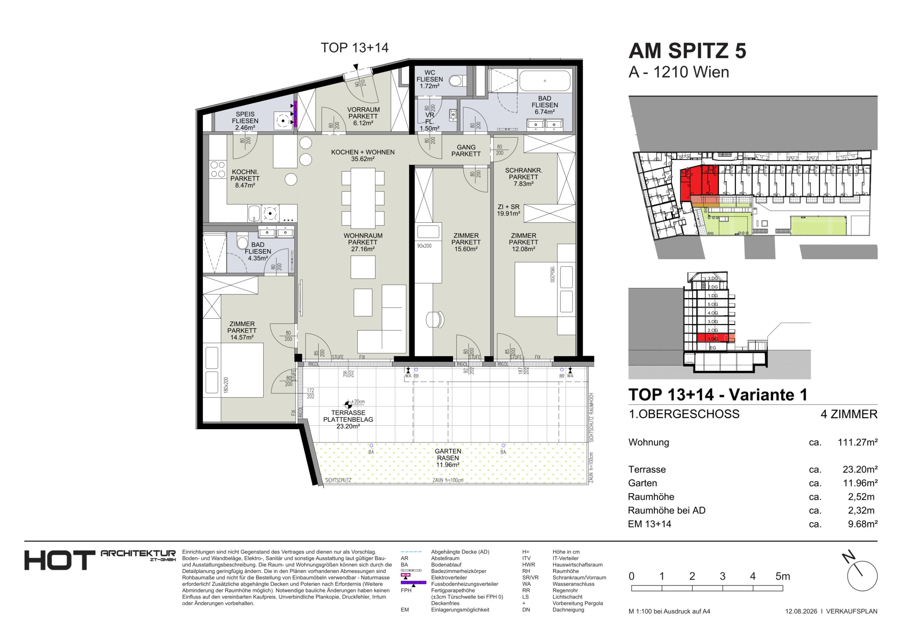 Grundriss Top 13+14 — Am Spitz 5 — 4 Zimmer — 111,3 m² — 1. OG — Grundriss 1/2