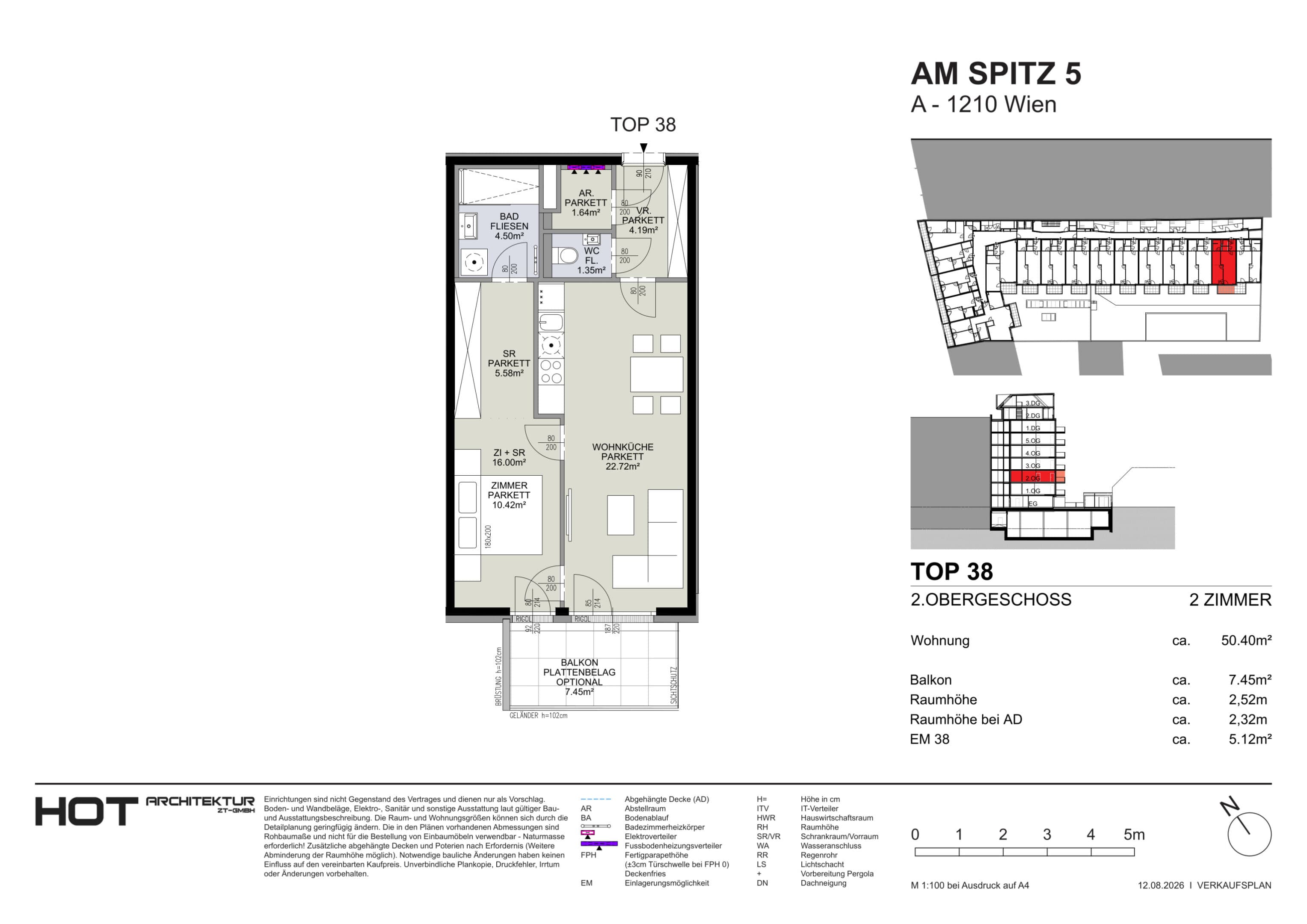 Grundriss Top 38 — Am Spitz 5 — 2 Zimmer — 50,4 m² — 2. OG