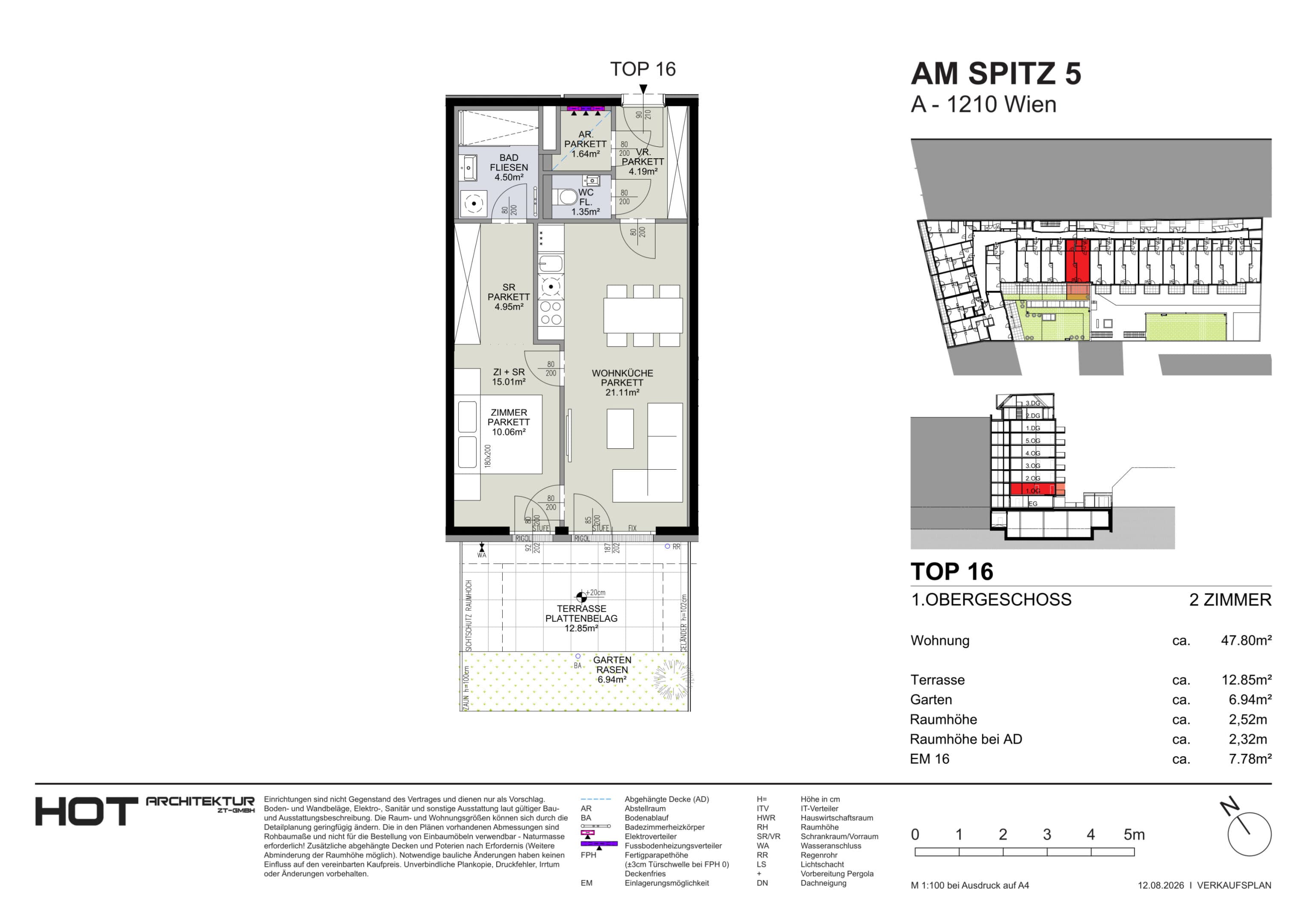 Grundriss Top 16 — Am Spitz 5 — 2 Zimmer — 47,8 m² — 1. OG