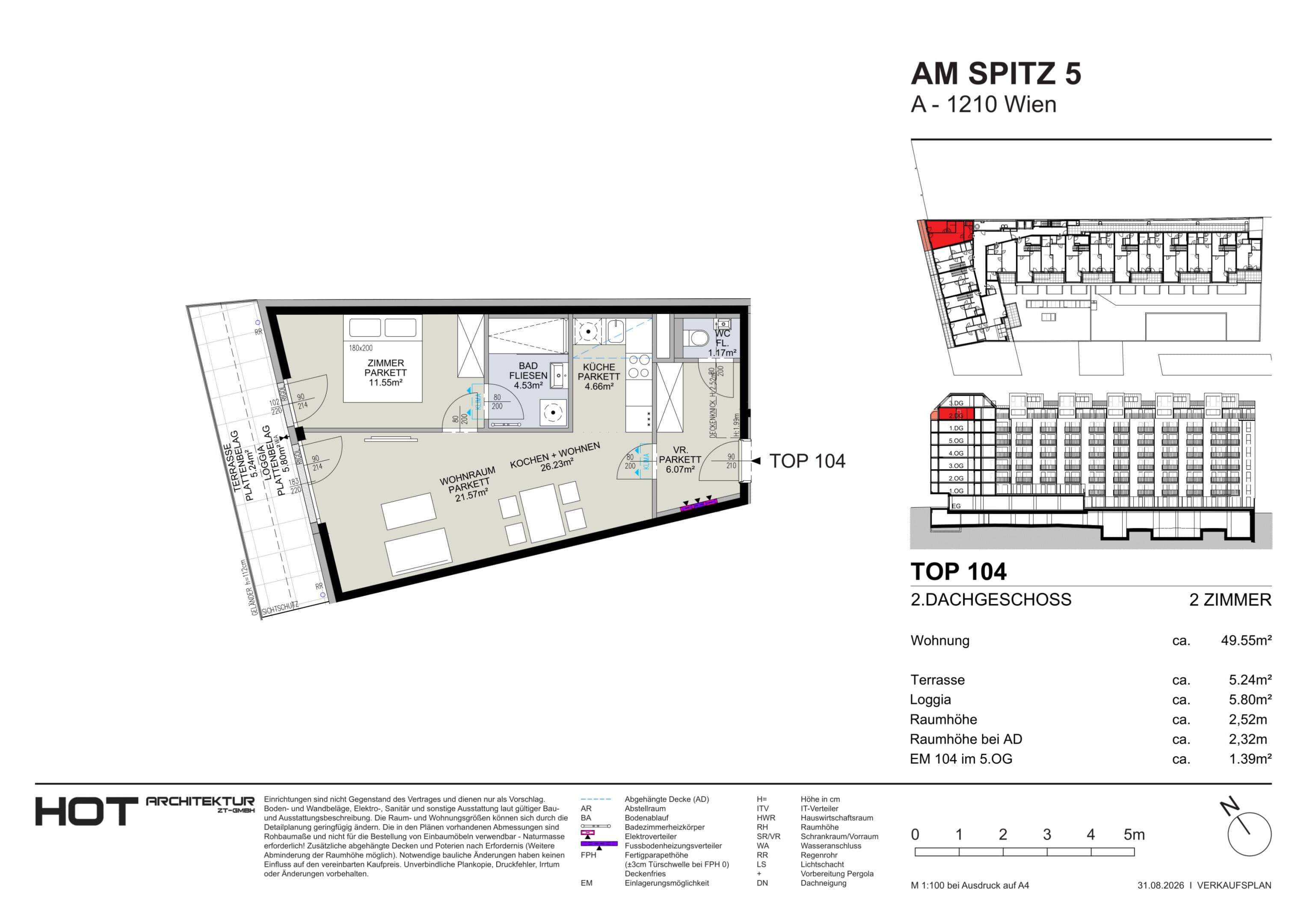 Grundriss Top 104 — Am Spitz 5 — 2 Zimmer — 49,6 m² — 2. DG