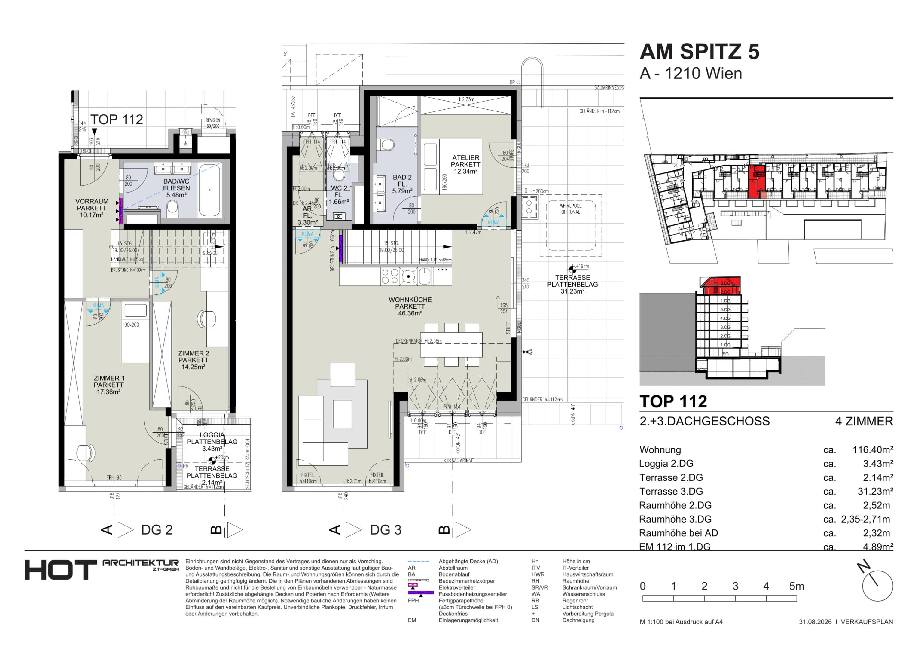 Grundriss Top 112 — Am Spitz 5 — 4 Zimmer — 116,4 m² — 2. DG — Grundriss 1/2