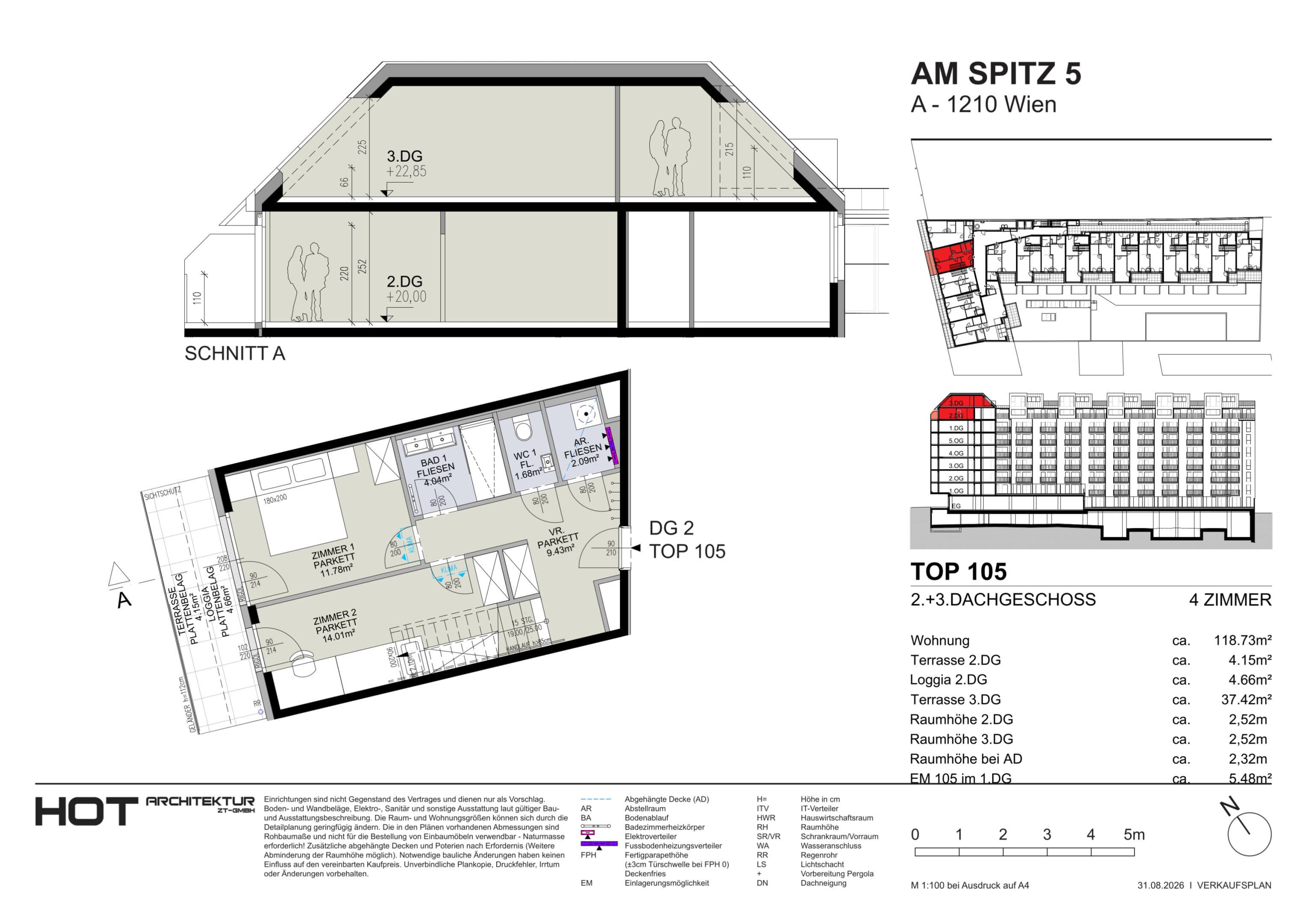 Grundriss Top 105 — Am Spitz 5 — 4 Zimmer — 118,7 m² — 2. DG — Grundriss 2/2