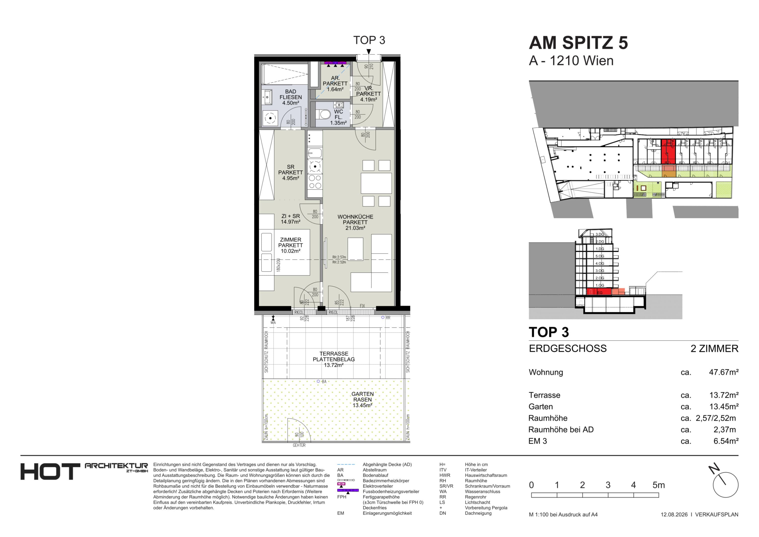 Grundriss Top 3 — Am Spitz 5 — 2 Zimmer — 47,7 m² — EG