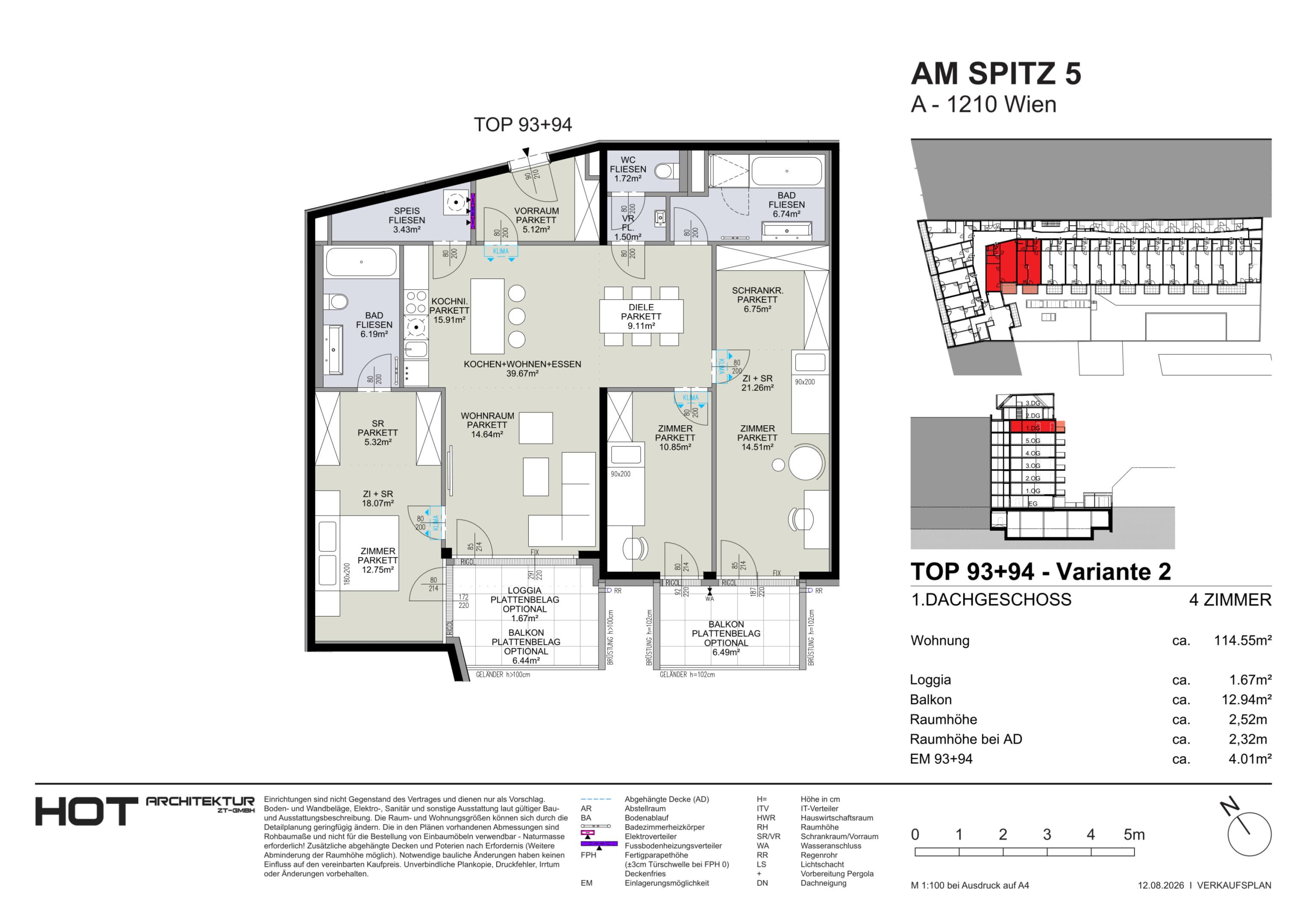 Grundriss Top 93+94 — Am Spitz 5 — 3 Zimmer — 113,9 m² — 1. DG — Grundriss 2/2