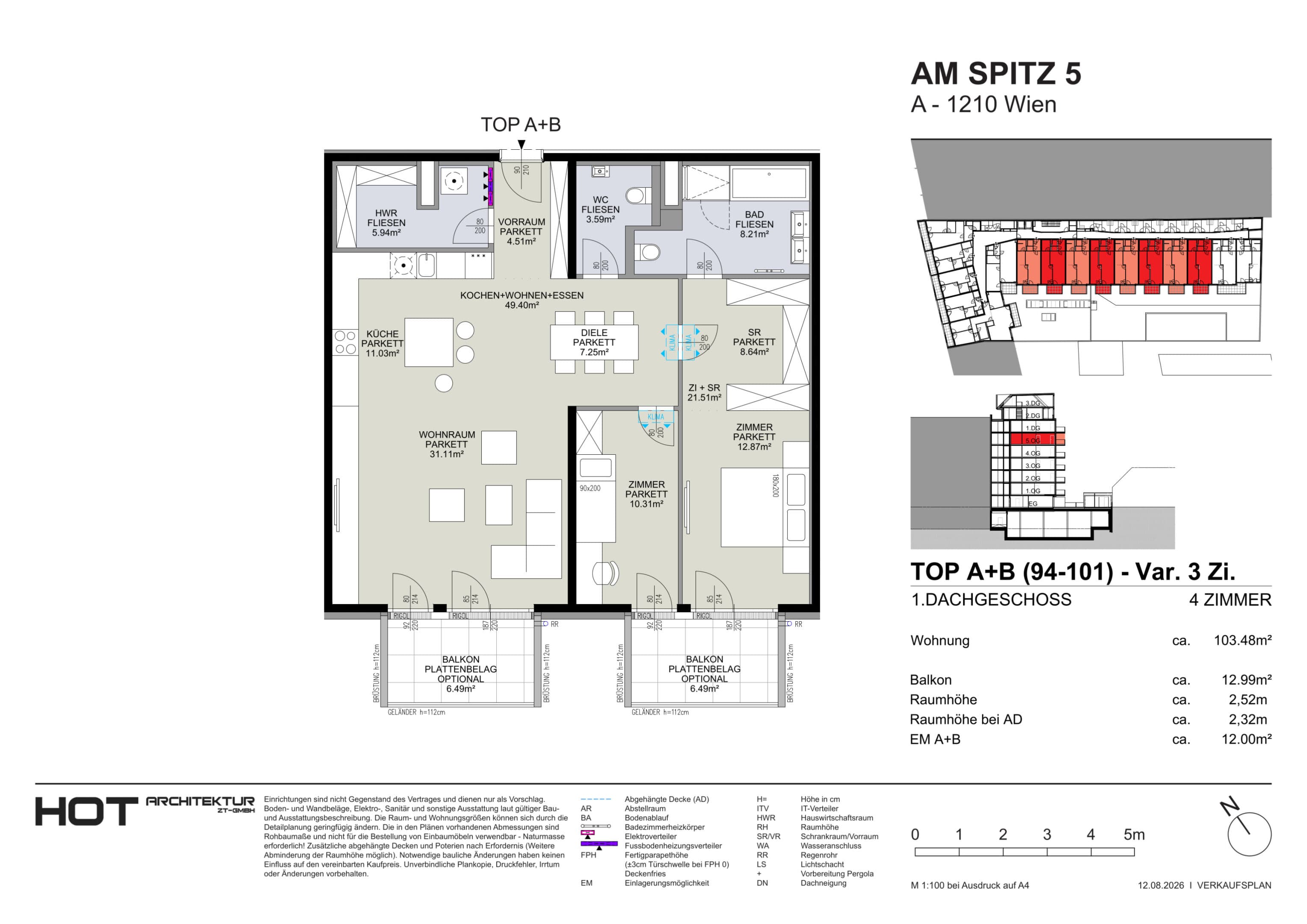 Grundriss Top 94+95 — Am Spitz 5 — 3 Zimmer — 103,5 m² — 1. DG