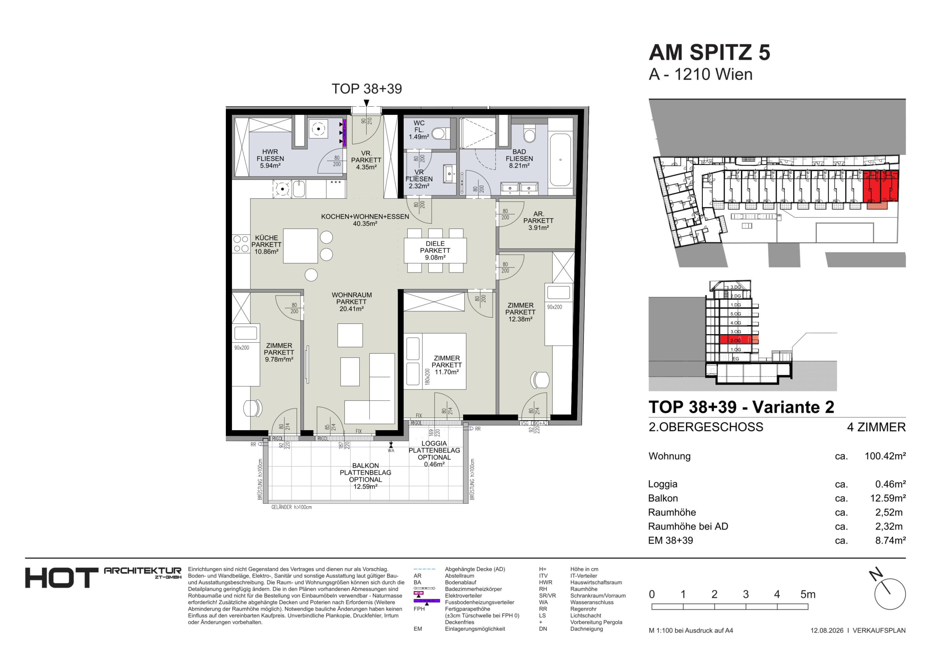 Grundriss Top 38+39 — Am Spitz 5 — 4 Zimmer — 100,5 m² — 2. OG — Grundriss 2/2