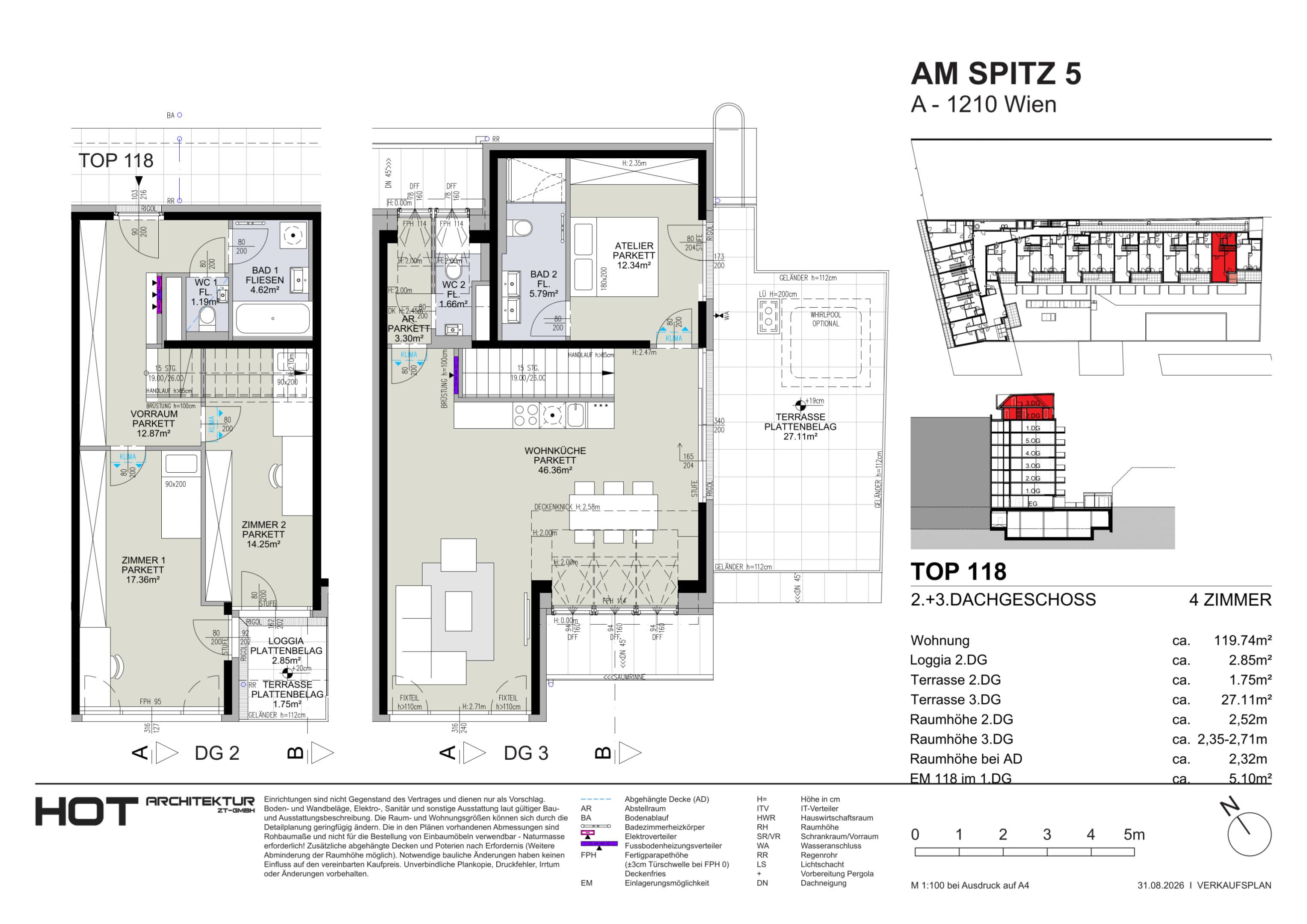 Grundriss Top 118 — Am Spitz 5 — 4 Zimmer — 119,7 m² — 2. DG — Grundriss 1/2