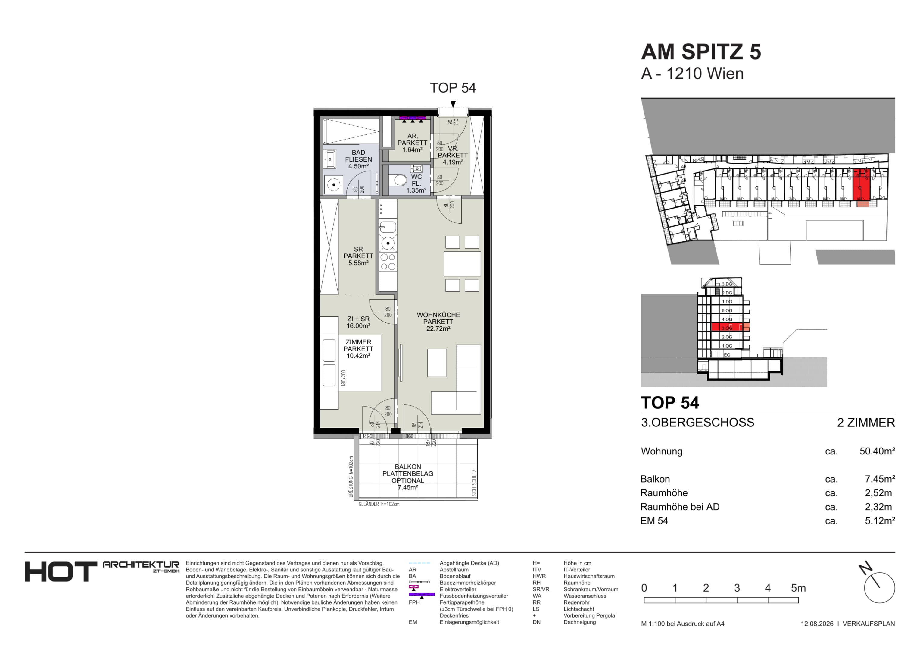 Grundriss Top 54 — Am Spitz 5 — 2 Zimmer — 50,4 m² — 3. OG