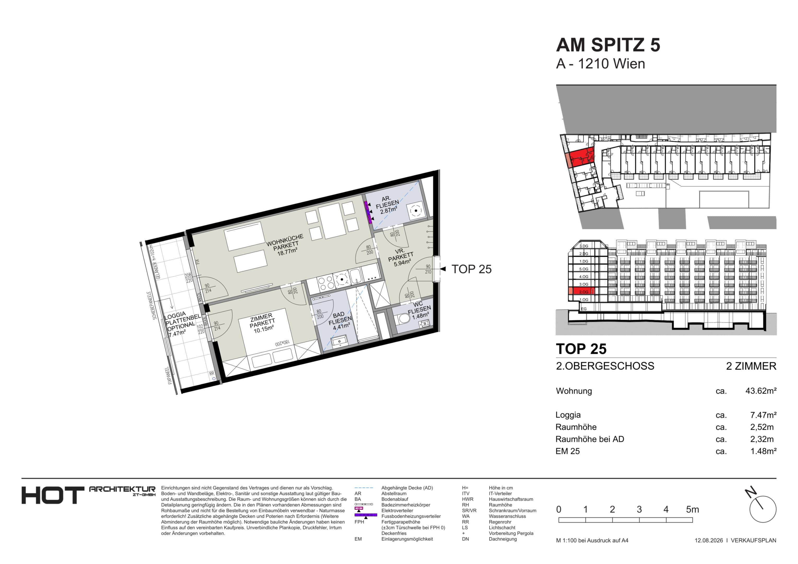 Grundriss Top 25 — Am Spitz 5 — 2 Zimmer — 43,6 m² — 2. OG