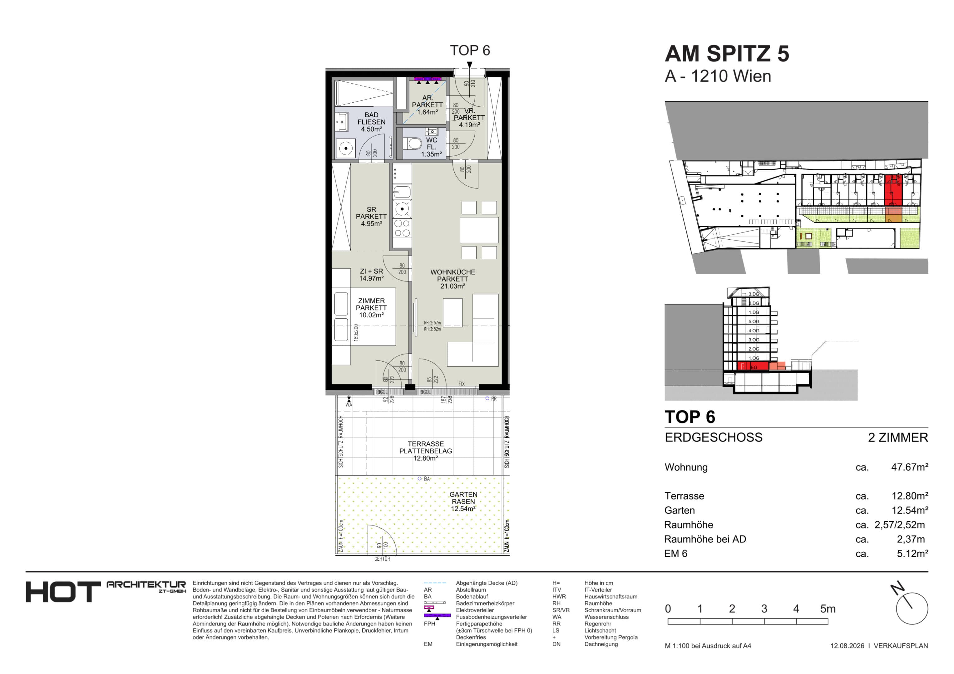 Grundriss Top 6 — Am Spitz 5 — 2 Zimmer — 47,7 m² — EG