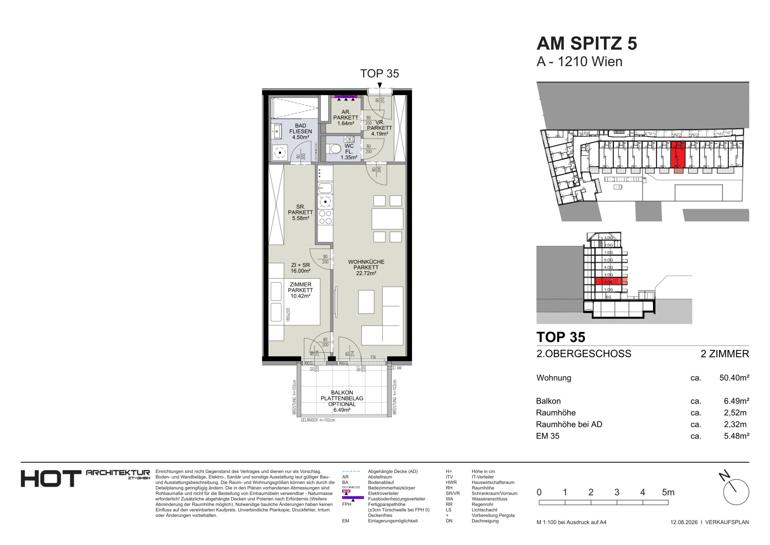 Grundriss Top 35 — Am Spitz 5 — 2 Zimmer — 50,4 m² — 2. OG