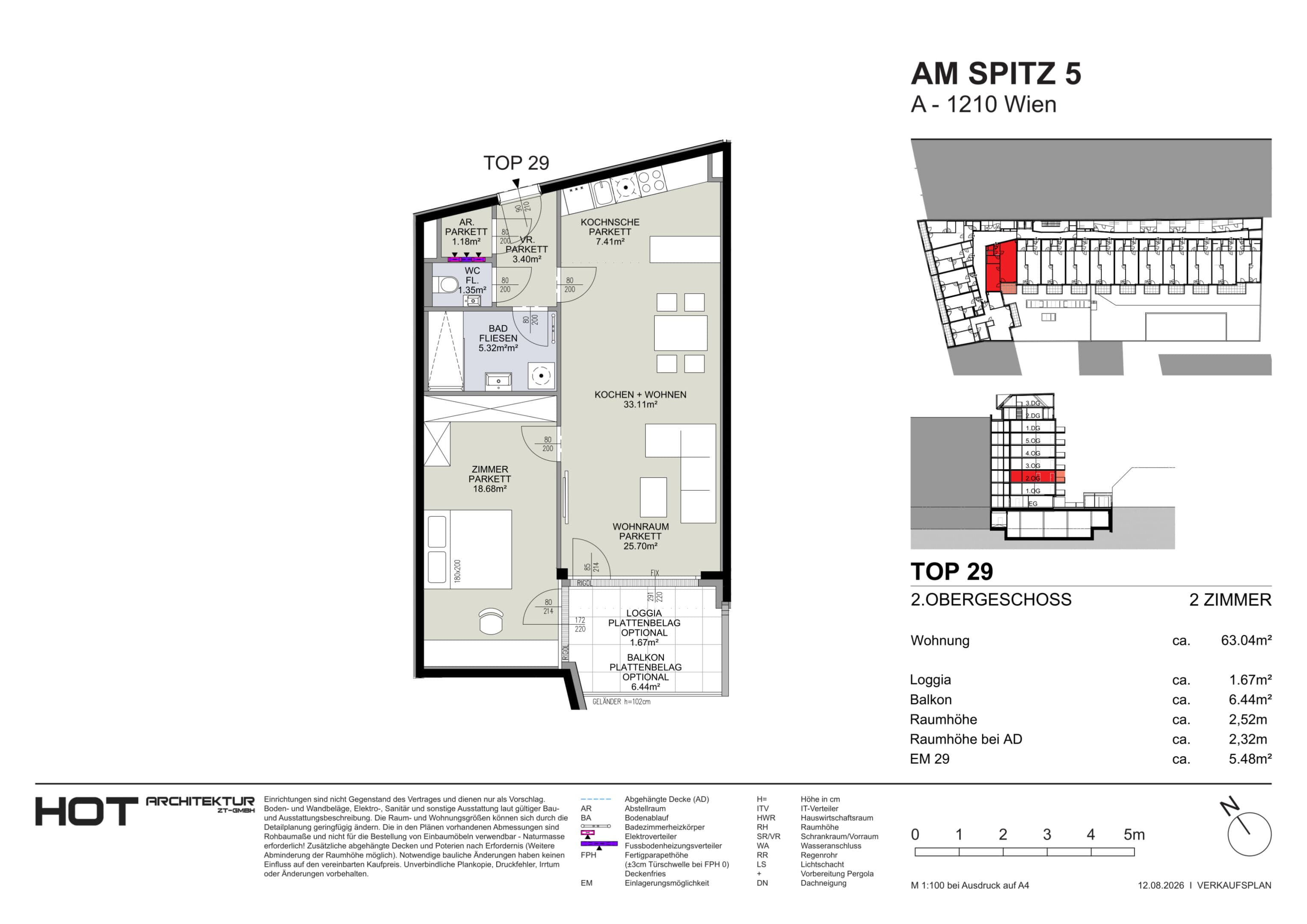 Grundriss Top 29 — Am Spitz 5 — 2 Zimmer — 63 m² — 2. OG