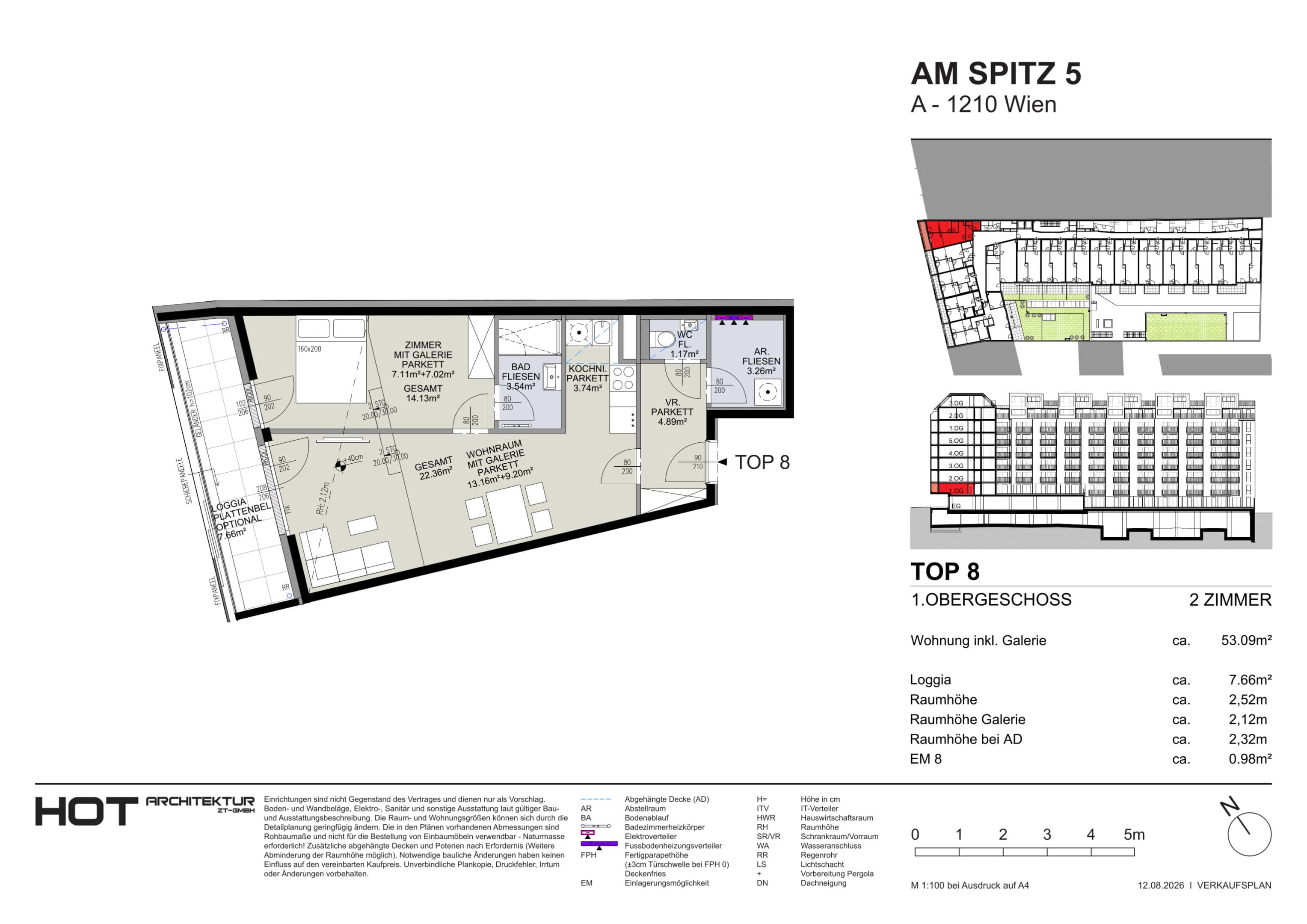 Grundriss Top 8 — Am Spitz 5 — 2 Zimmer — 53,1 m² — 1. OG