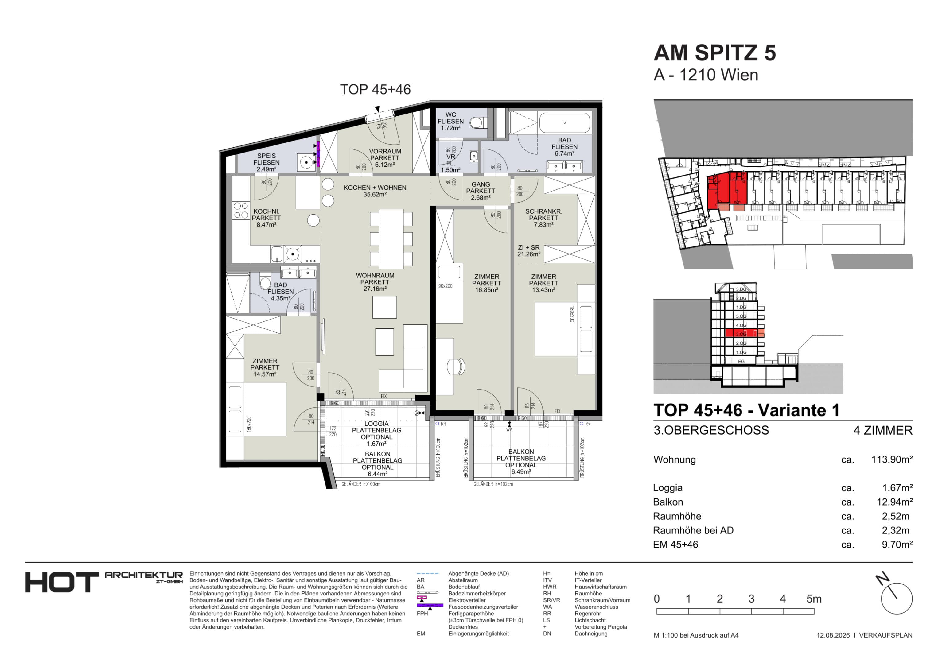 Grundriss Top 45+46 — Am Spitz 5 — 4 Zimmer — 114,6 m² — 3. OG — Grundriss 1/2