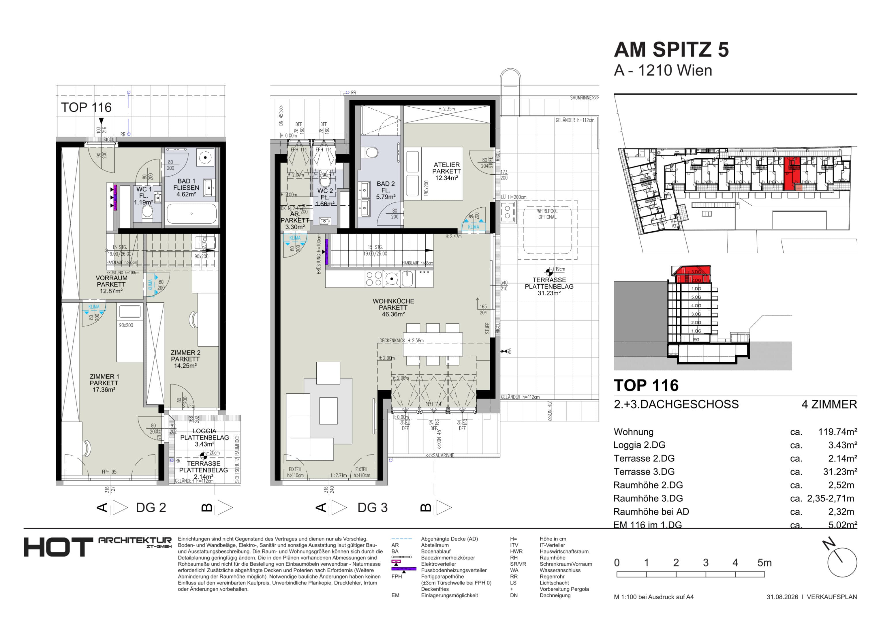 Grundriss Top 116 — Am Spitz 5 — 4 Zimmer — 119,7 m² — 2. DG — Grundriss 1/2