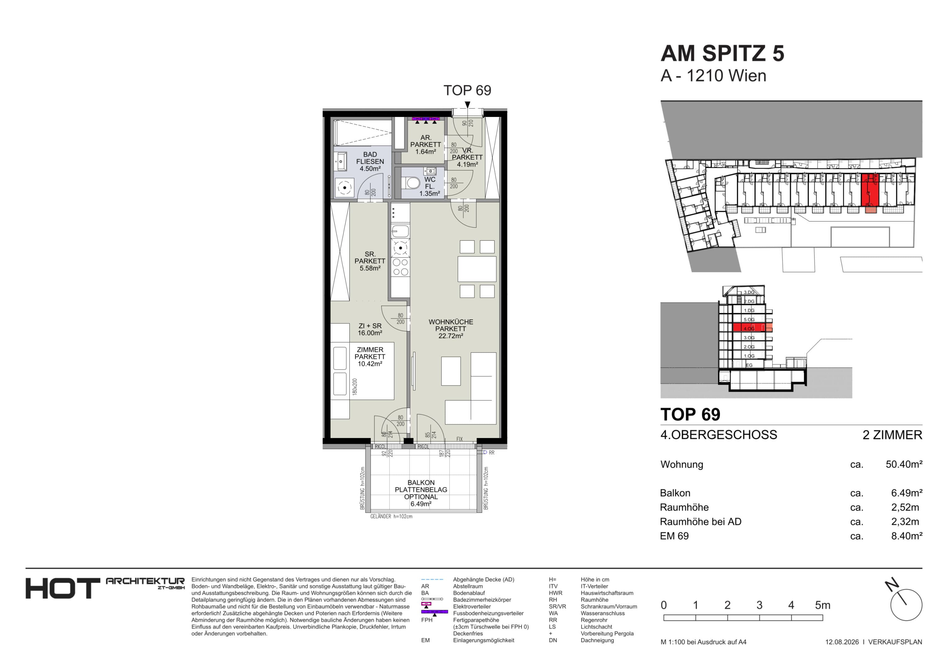 Grundriss Top 69 — Am Spitz 5 — 2 Zimmer — 50,4 m² — 4. OG