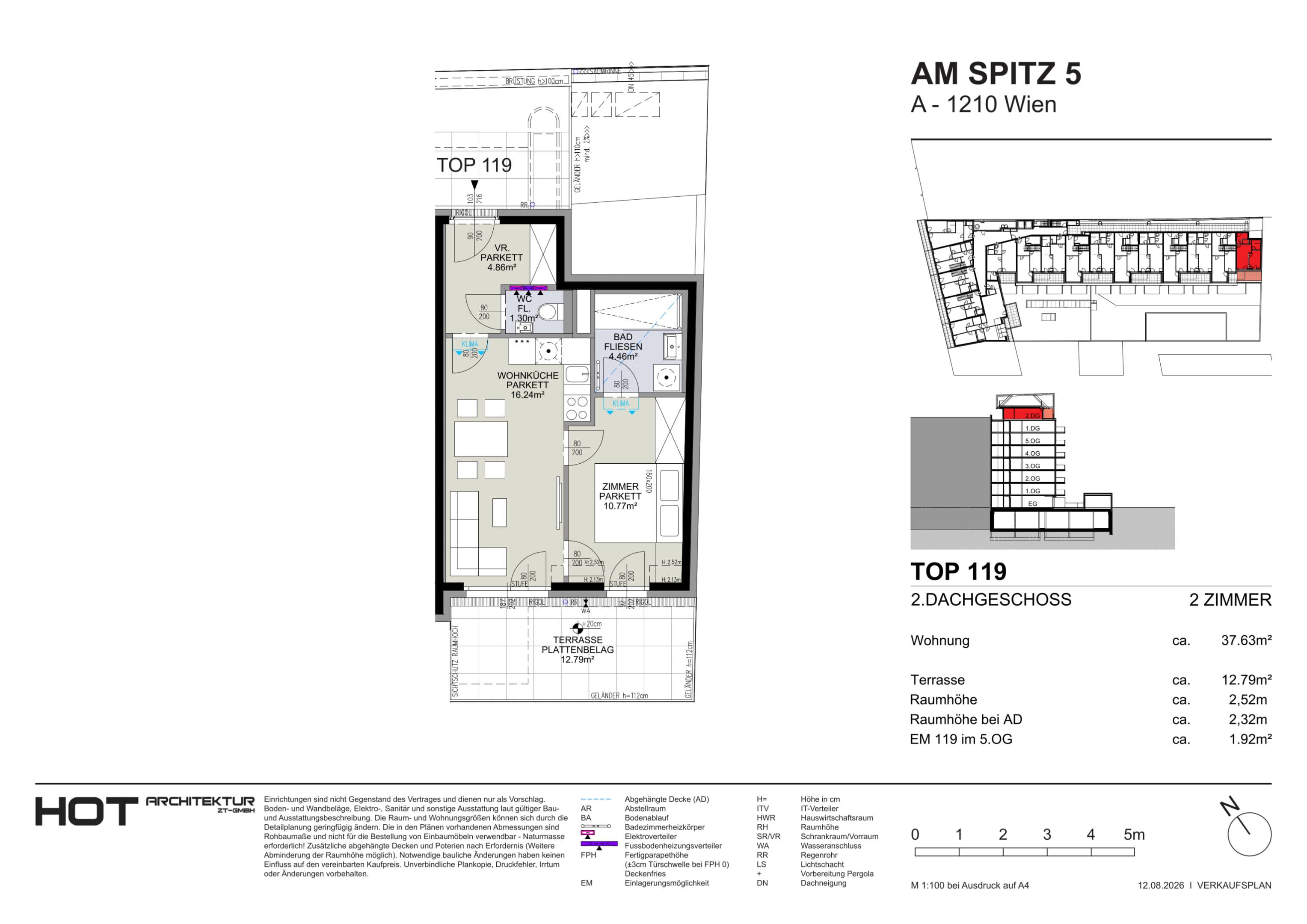 Grundriss Top 119 — Am Spitz 5 — 2 Zimmer — 37,6 m² — 2. DG