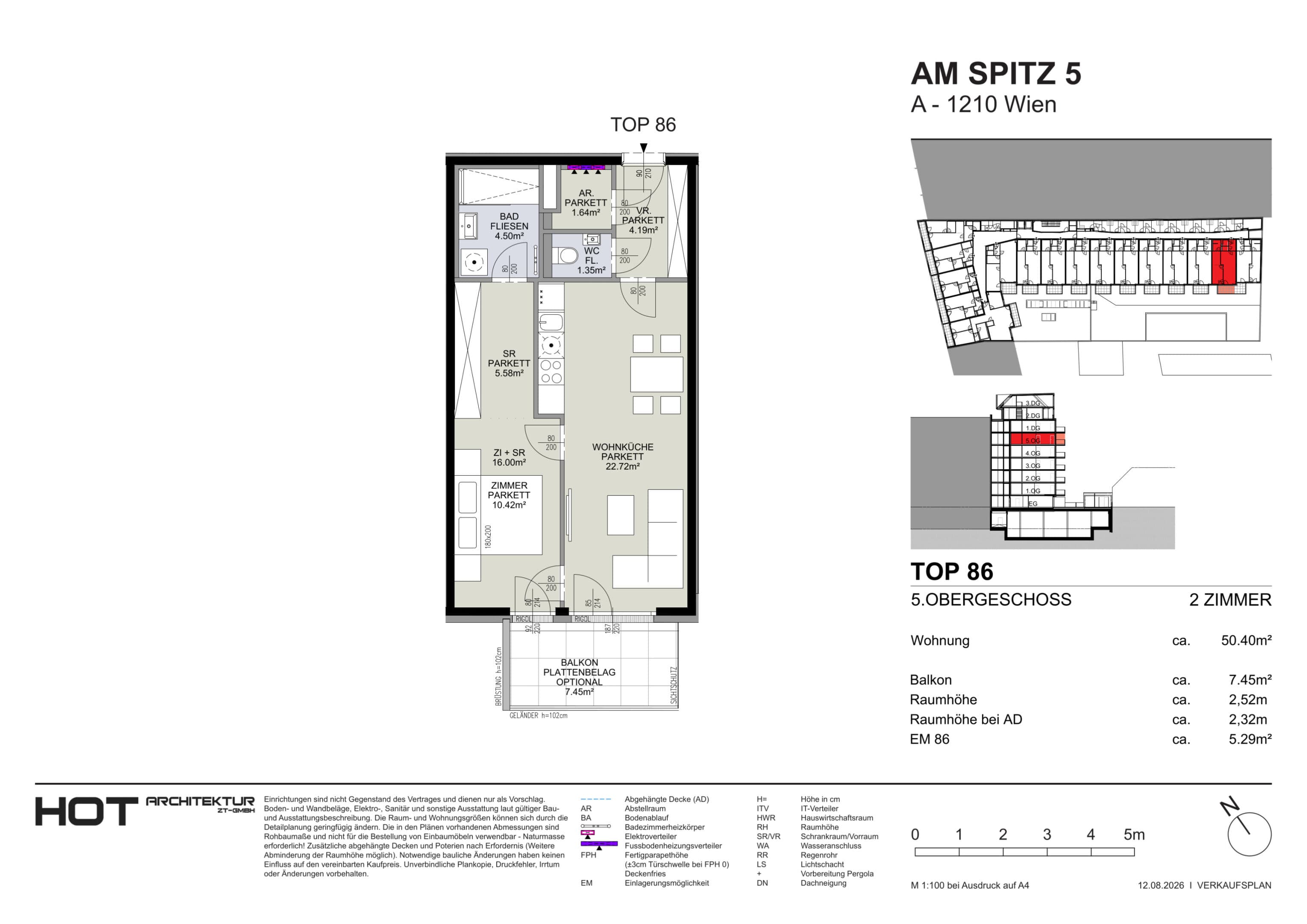 Grundriss Top 86 — Am Spitz 5 — 2 Zimmer — 50,4 m² — 5. OG
