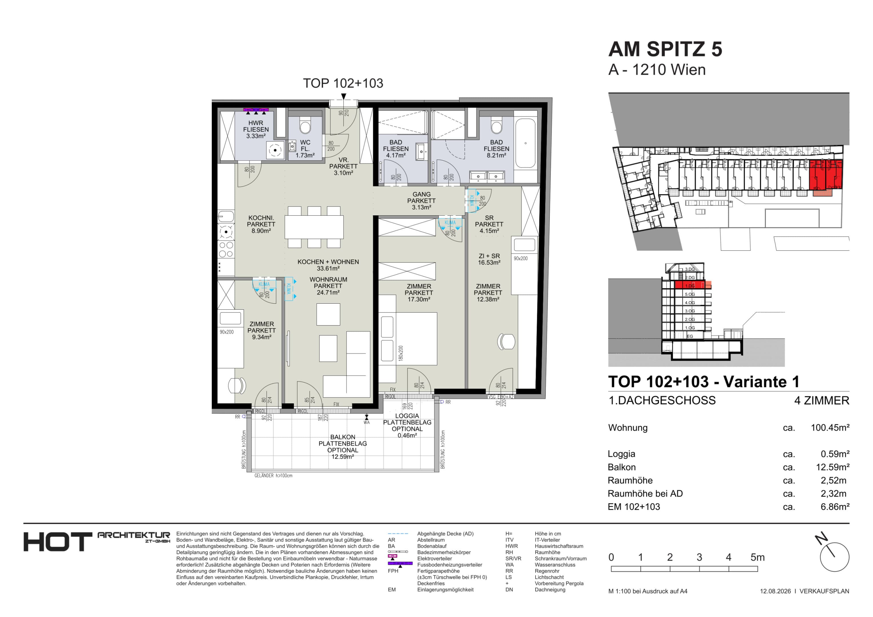 Grundriss Top 102+103 — Am Spitz 5 — 4 Zimmer — 100,5 m² — 1. DG — Grundriss 2/2
