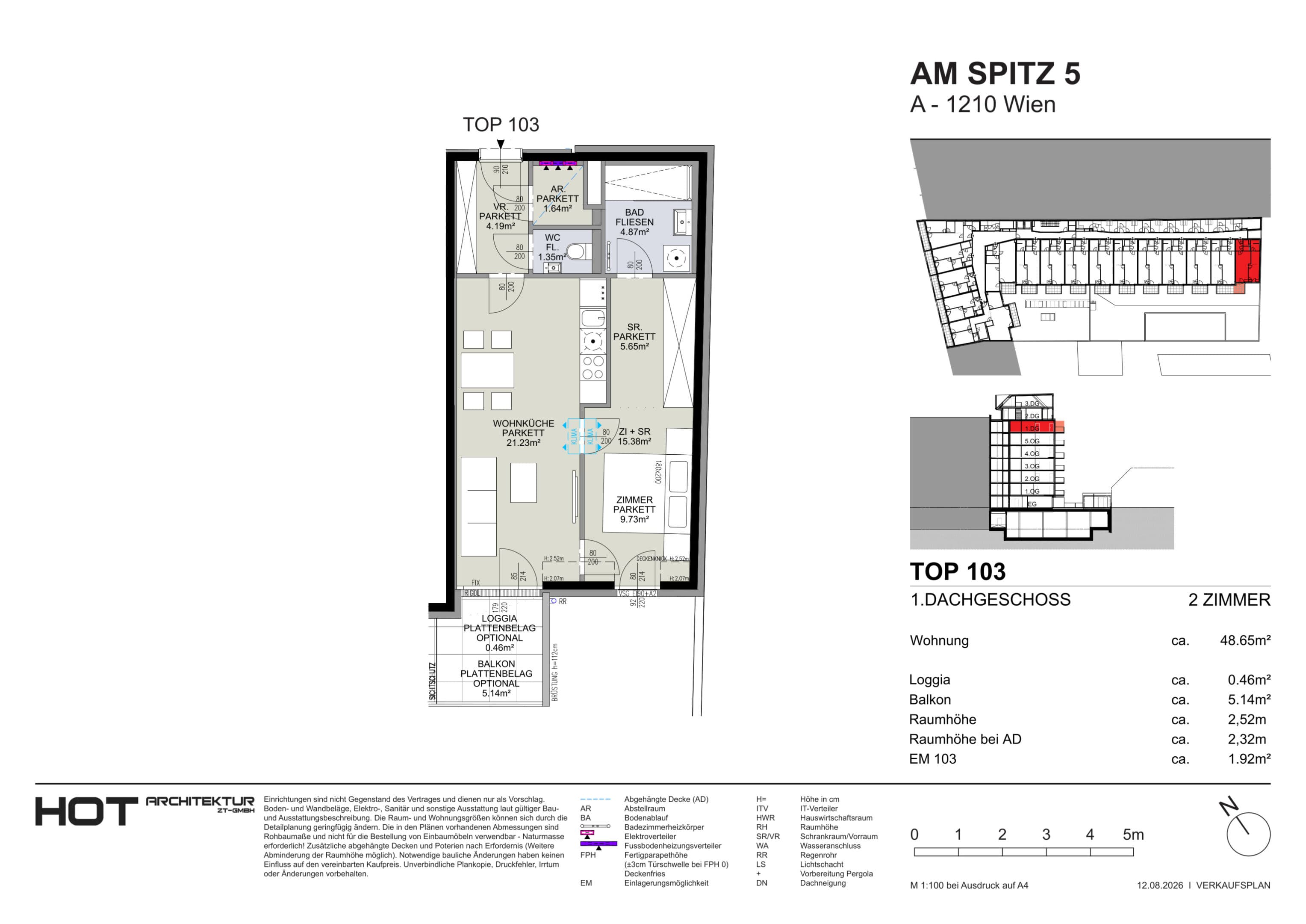 Grundriss Top 103 — Am Spitz 5 — 2 Zimmer — 48,7 m² — 1. DG