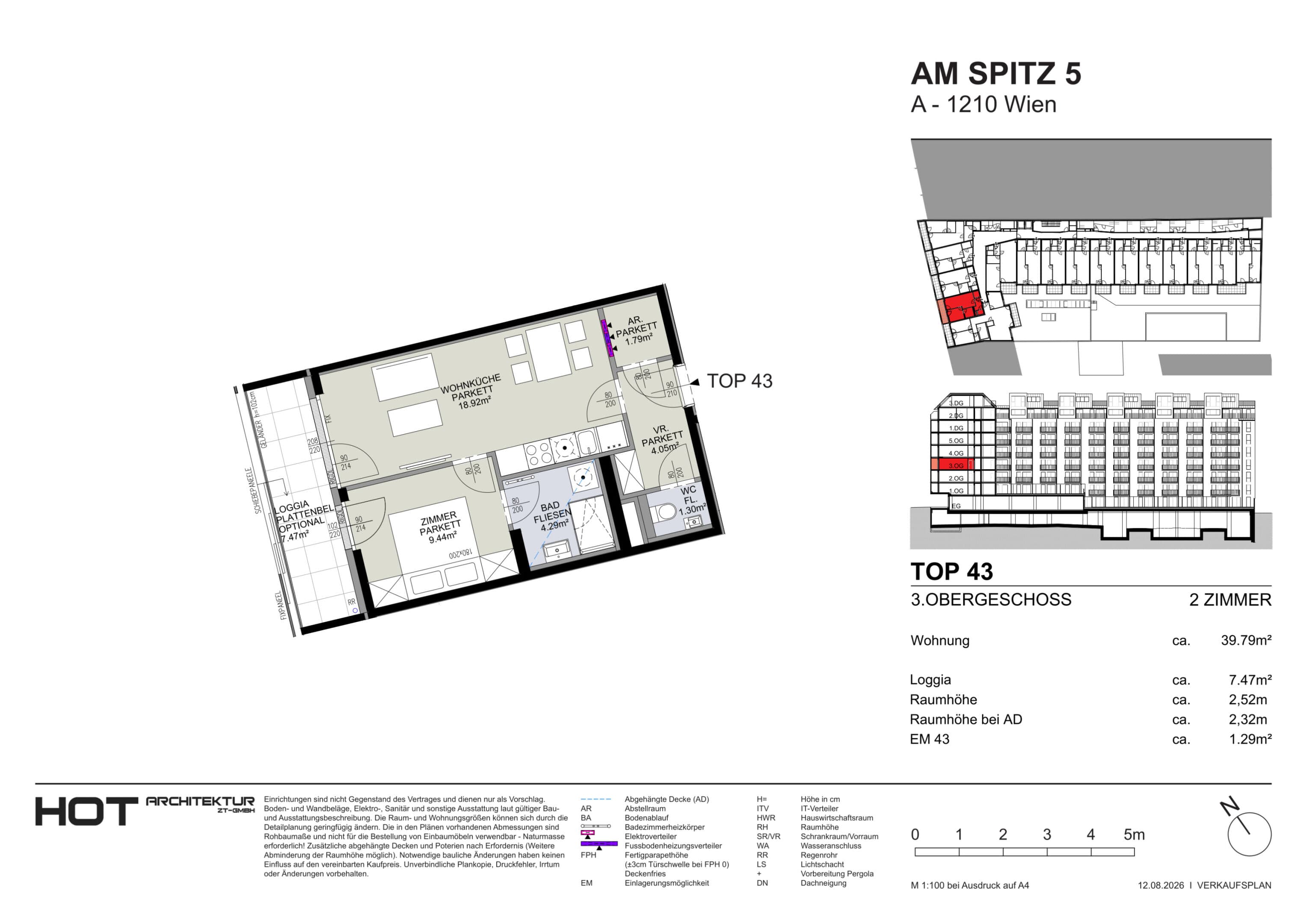 Grundriss Top 43 — Am Spitz 5 — 2 Zimmer — 39,8 m² — 3. OG