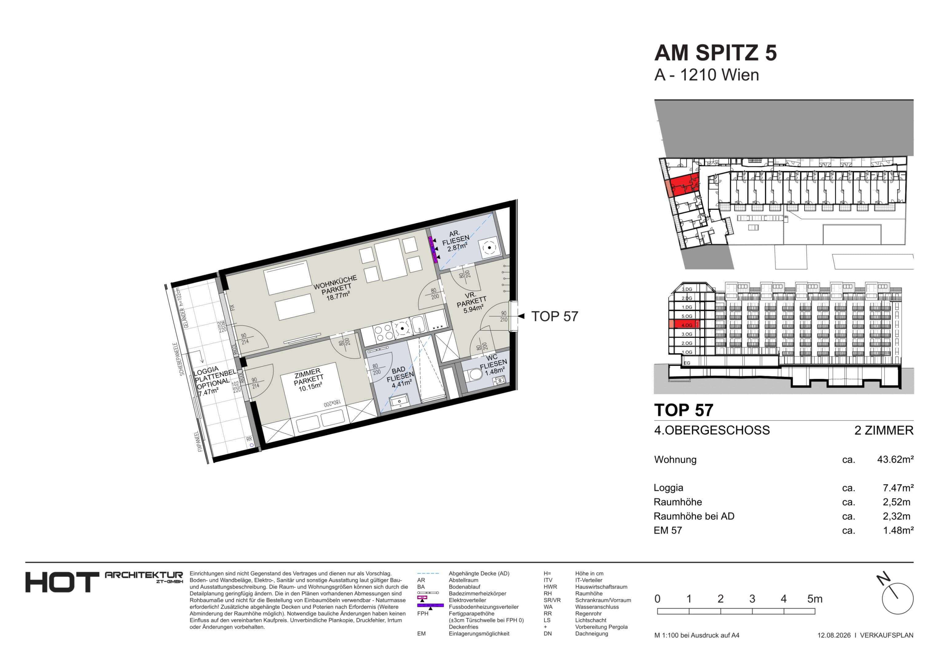 Grundriss Top 57 — Am Spitz 5 — 2 Zimmer — 43,6 m² — 4. OG