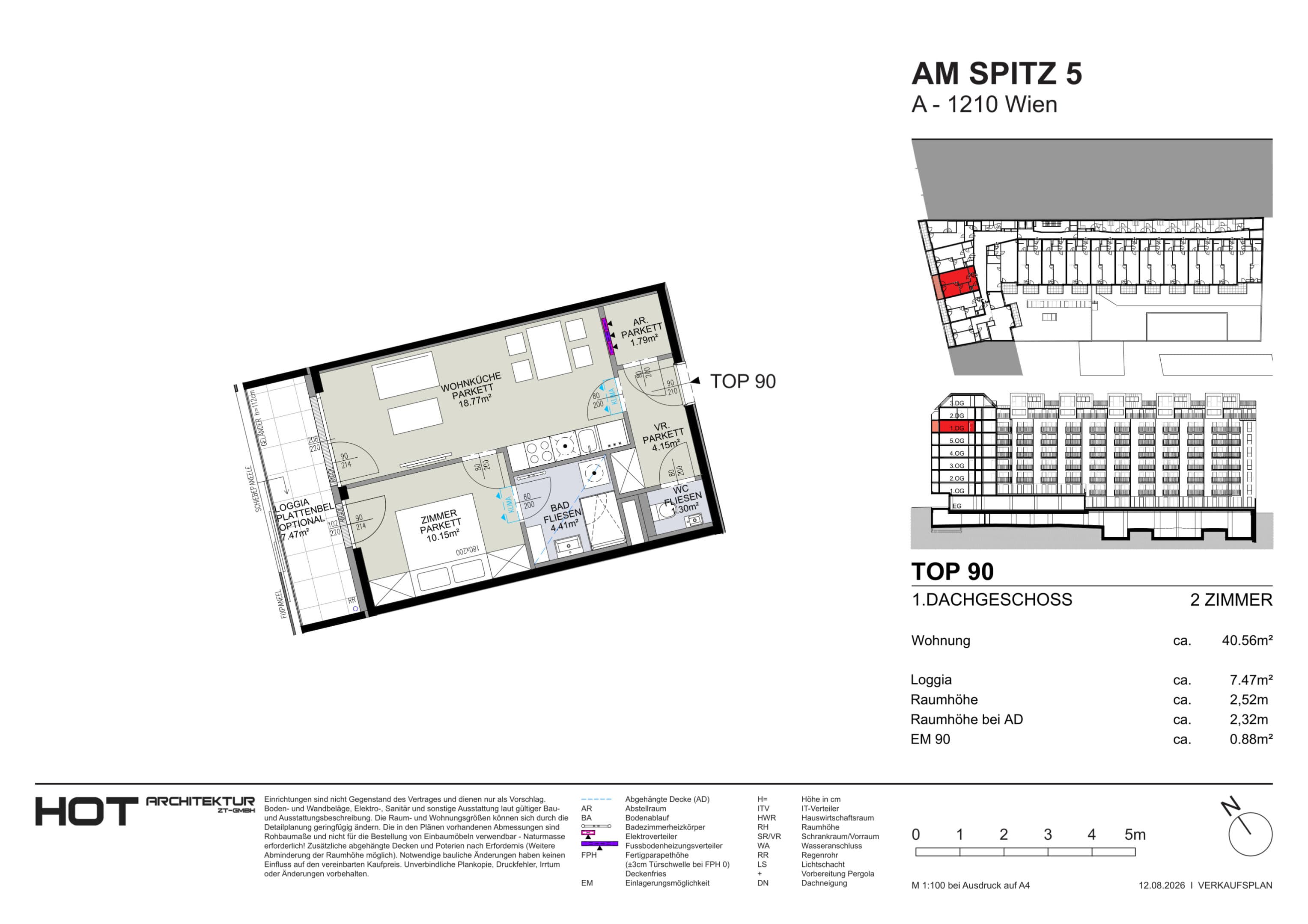 Grundriss Top 90 — Am Spitz 5 — 2 Zimmer — 40,6 m² — 1. DG