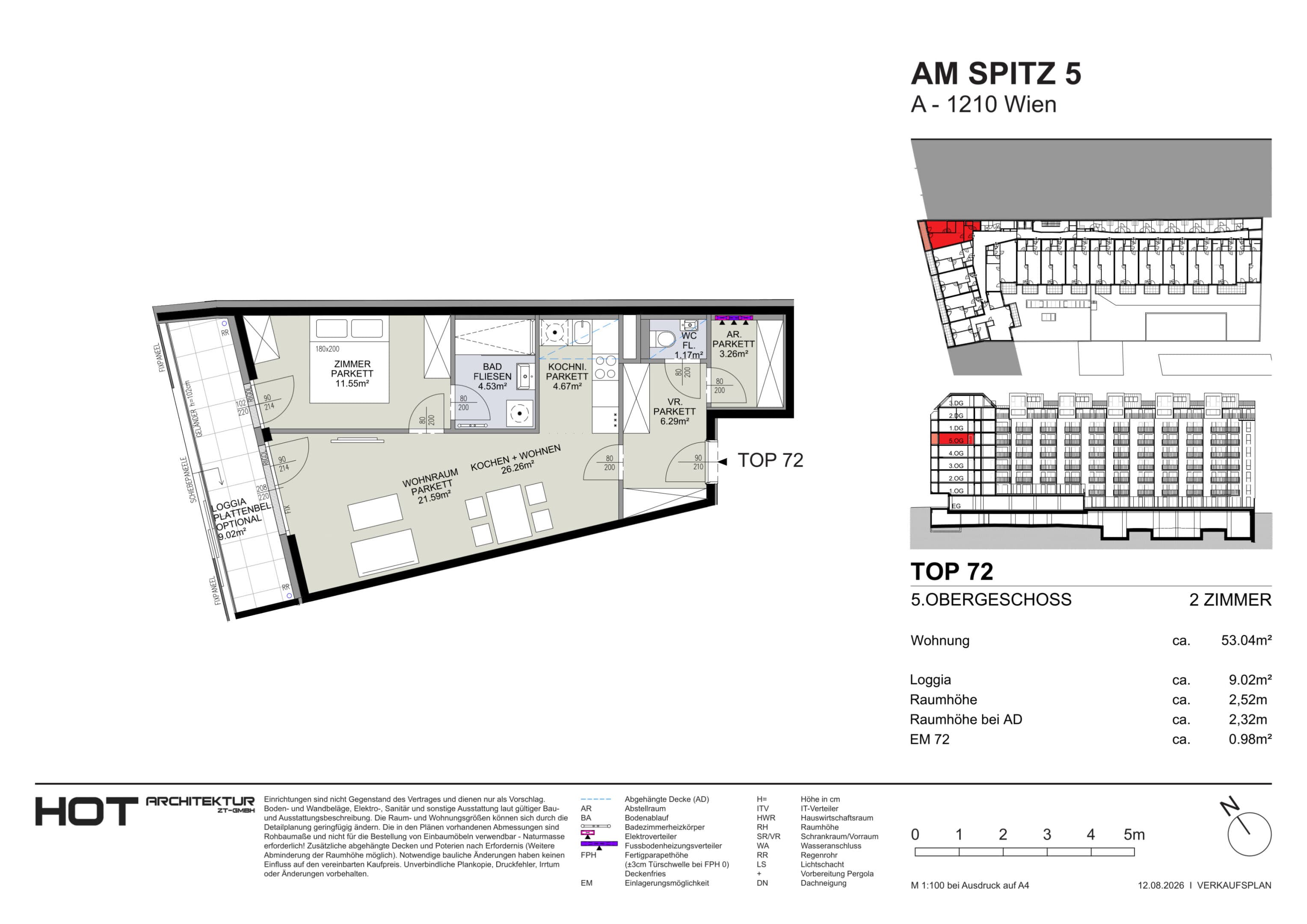 Grundriss Top 72 — Am Spitz 5 — 2 Zimmer — 53 m² — 5. OG