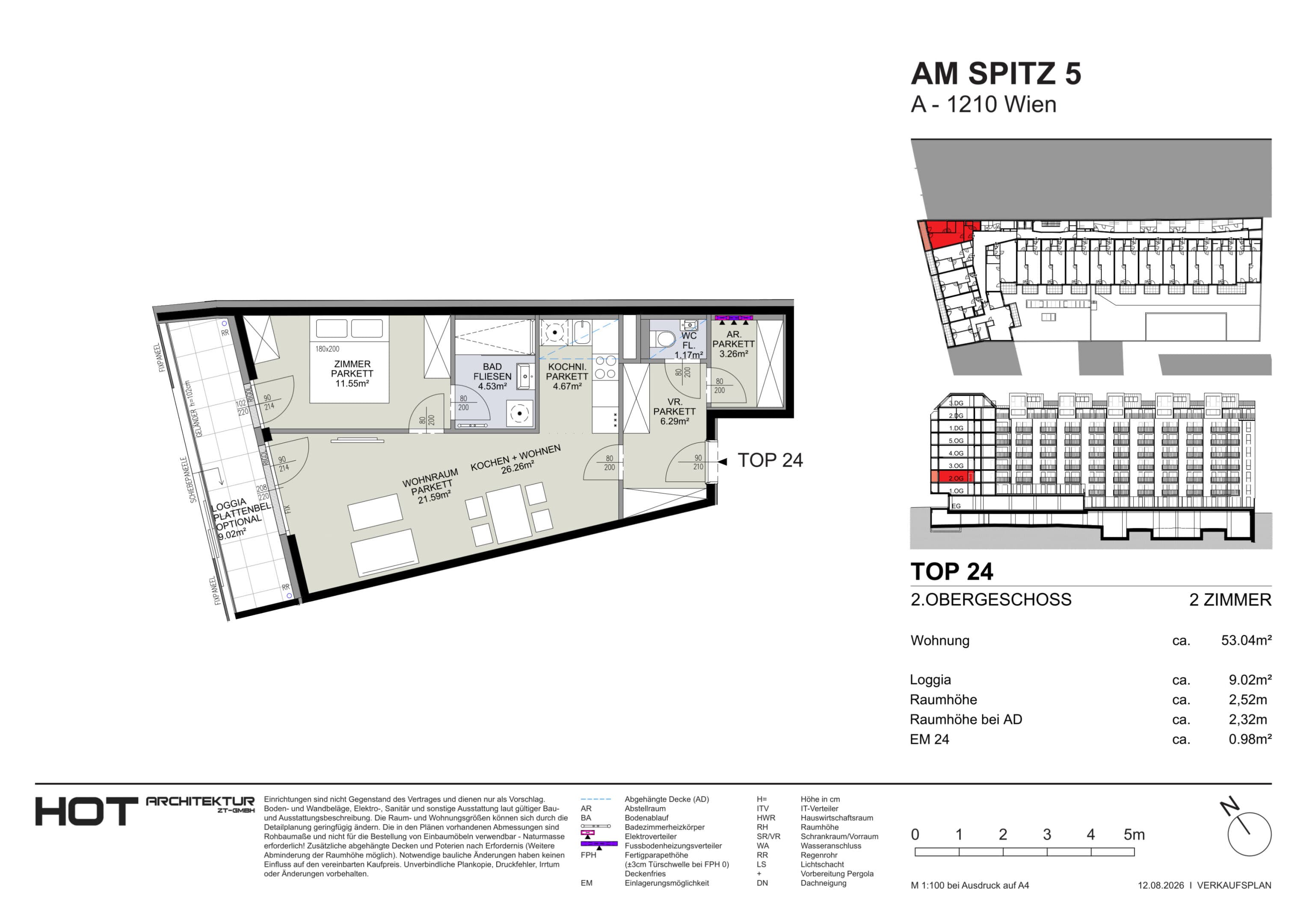 Grundriss Top 24 — Am Spitz 5 — 2 Zimmer — 53 m² — 2. OG