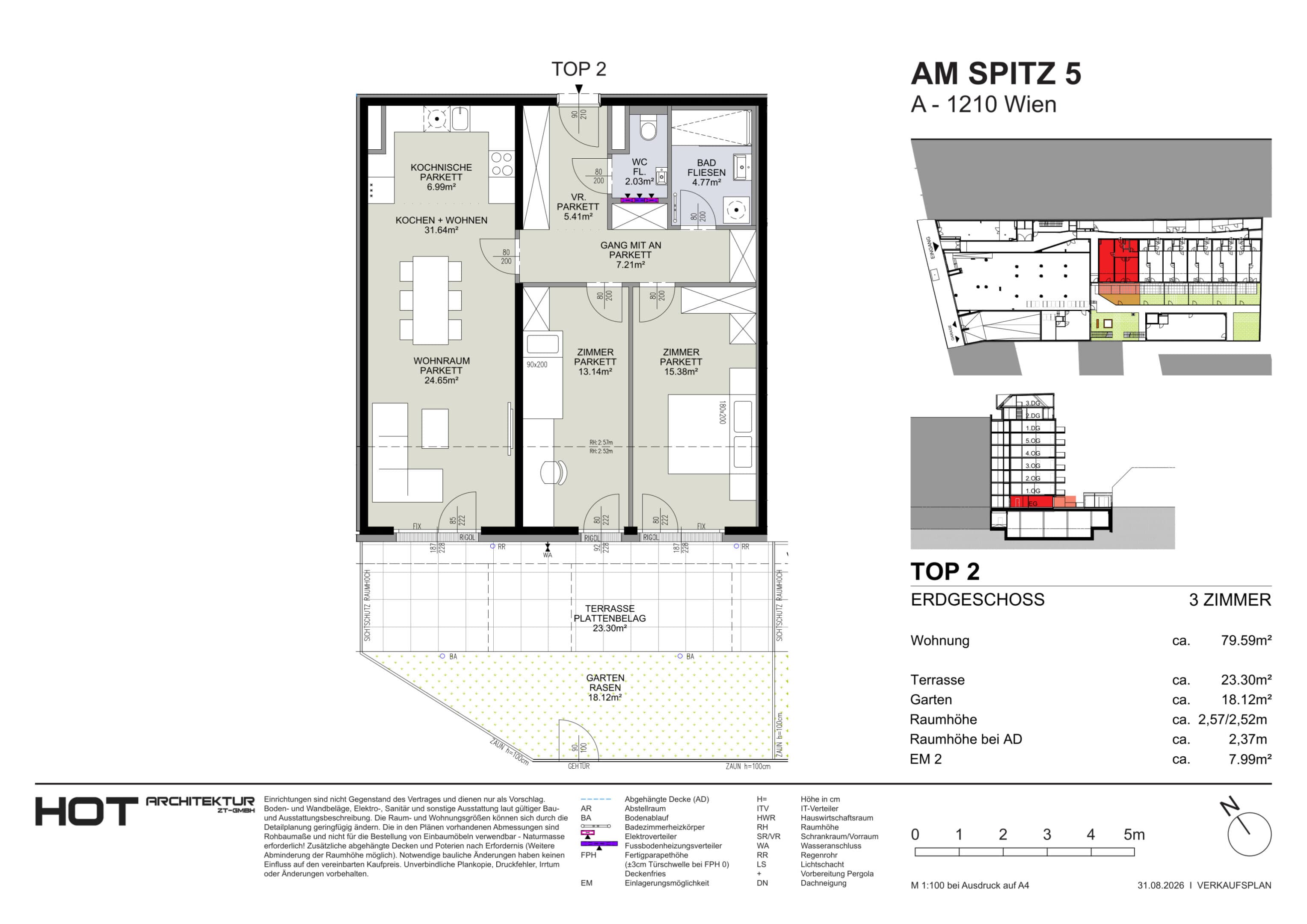 Grundriss Top 2 — Am Spitz 5 — 3 Zimmer — 79,6 m² — EG