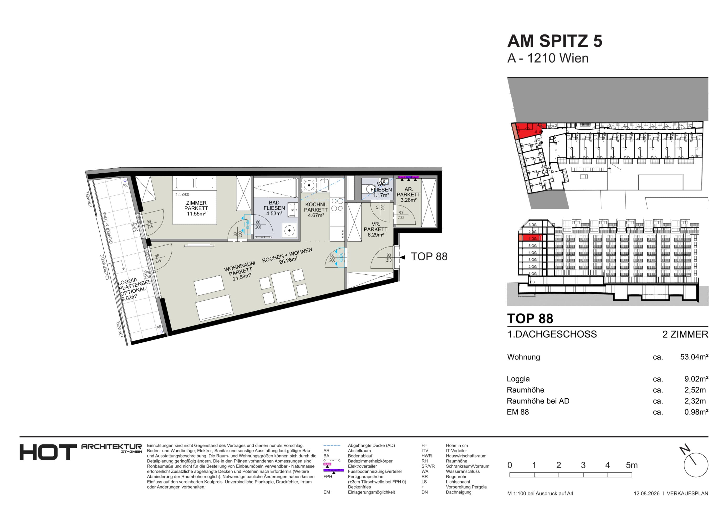 Grundriss Top 88 — Am Spitz 5 — 2 Zimmer — 53 m² — 1. DG