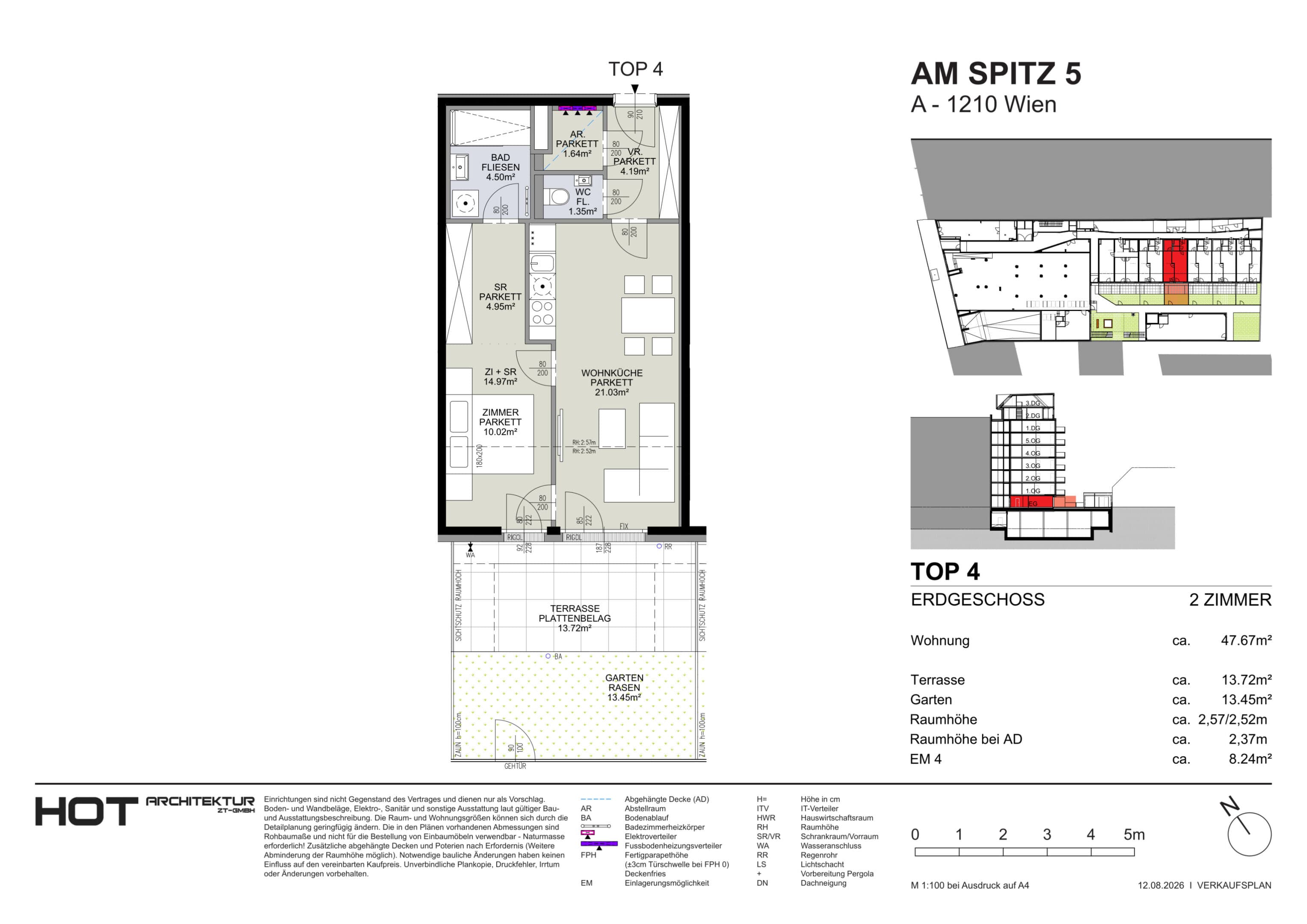 Grundriss Top 4 — Am Spitz 5 — 2 Zimmer — 47,7 m² — EG