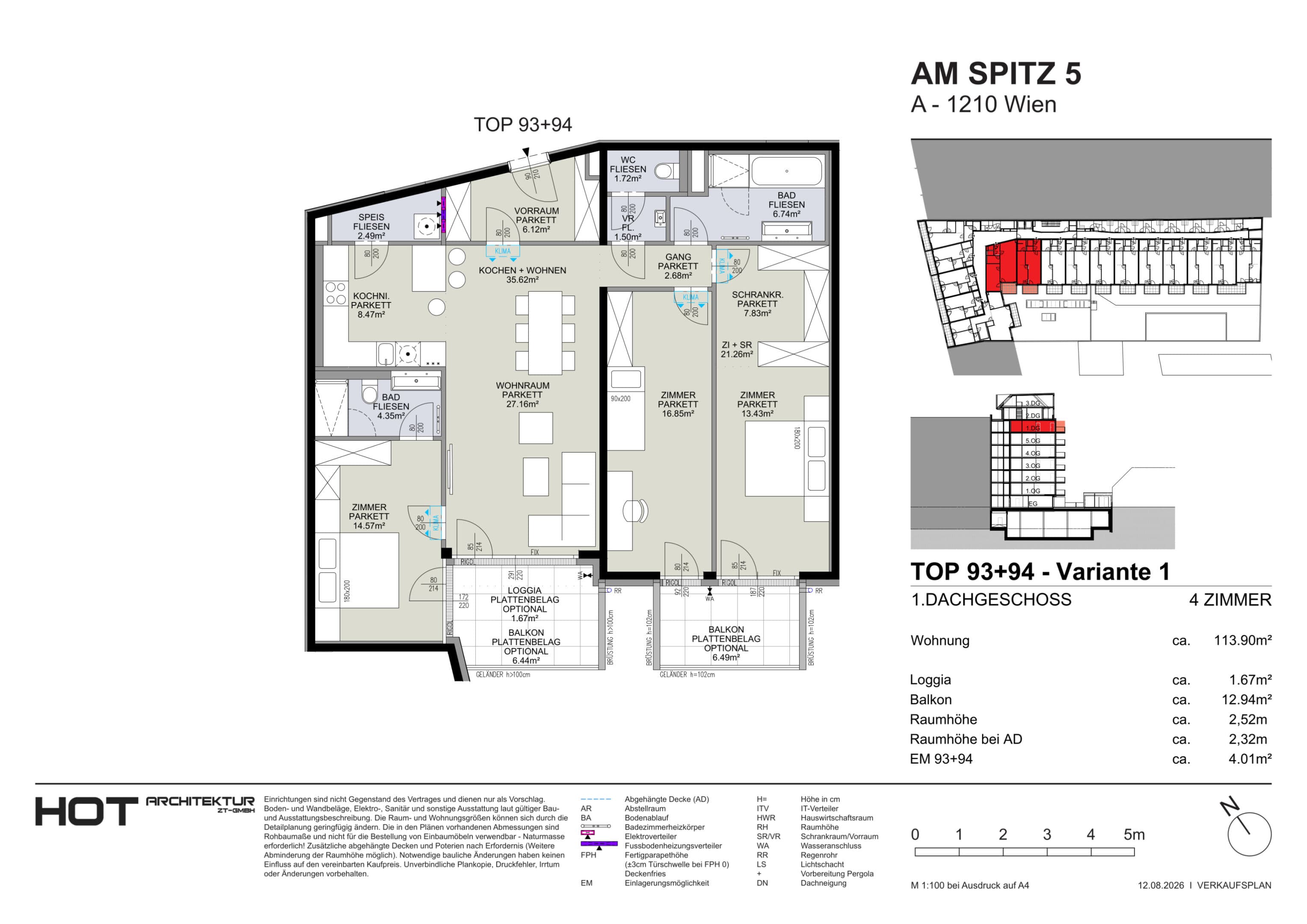 Grundriss Top 93+94 — Am Spitz 5 — 3 Zimmer — 113,9 m² — 1. DG — Grundriss 1/2