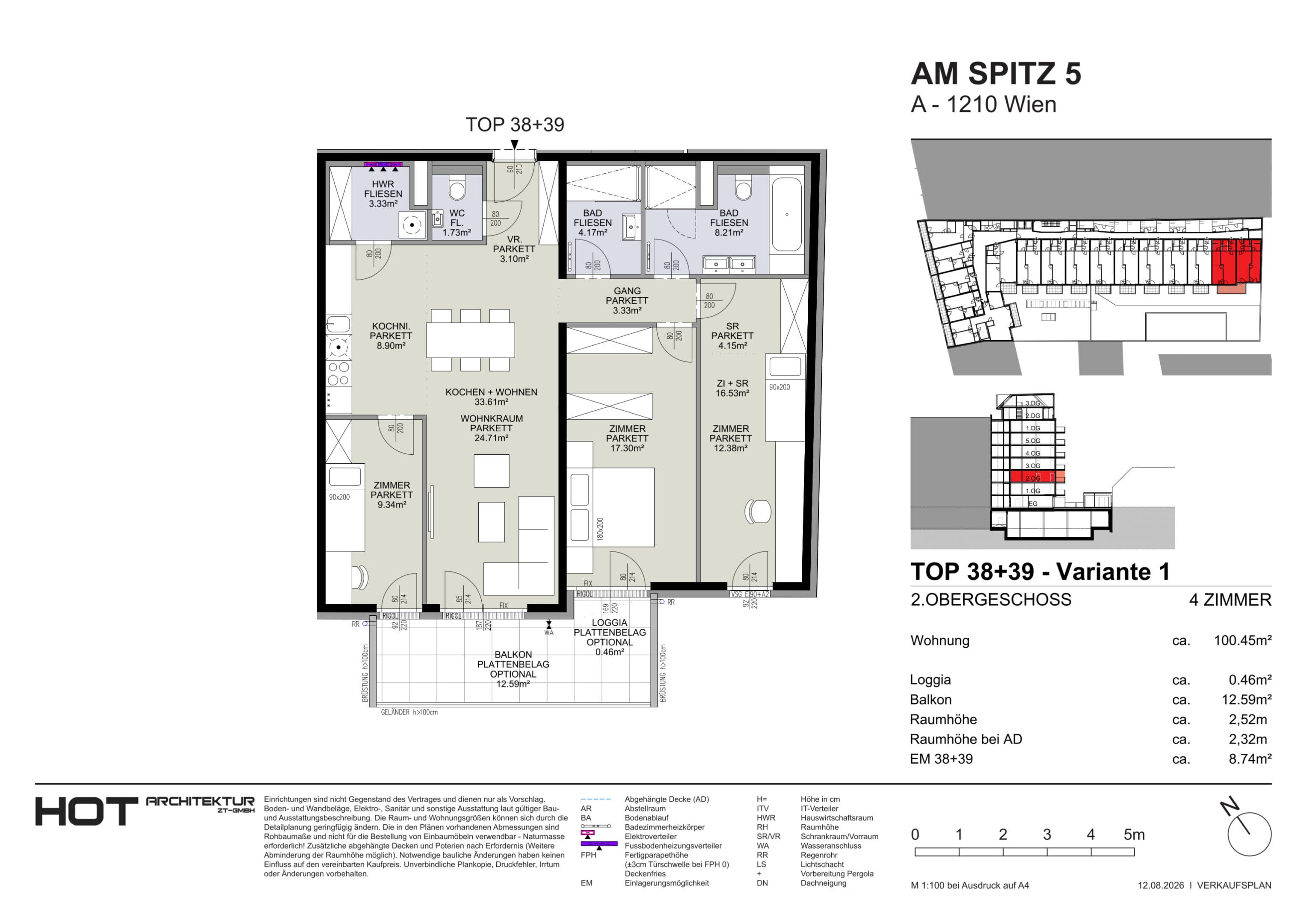 Grundriss Top 38+39 — Am Spitz 5 — 4 Zimmer — 100,5 m² — 2. OG — Grundriss 1/2