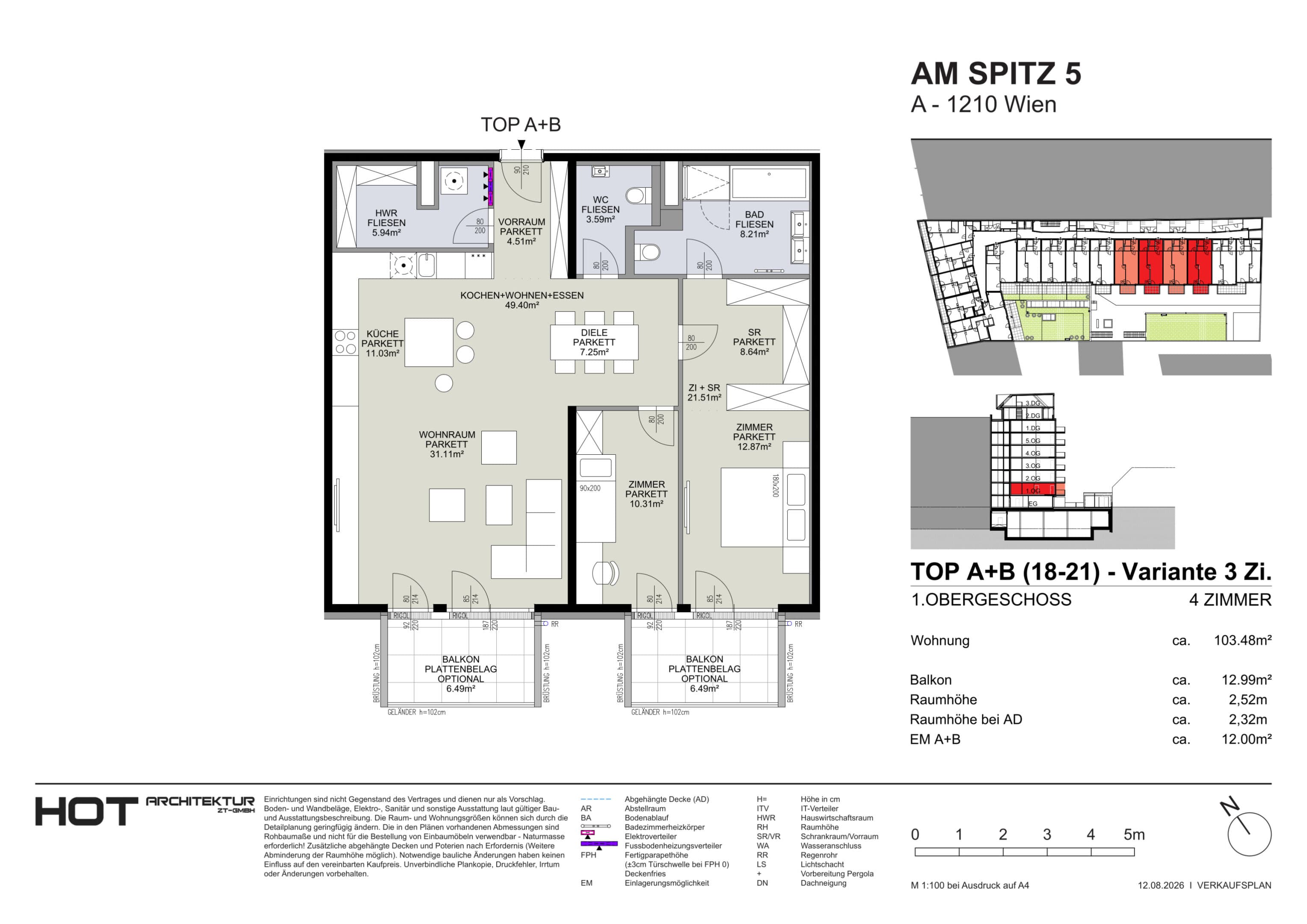 Grundriss Top 20+21 — Am Spitz 5 — 3 Zimmer — 103,5 m² — 1. OG
