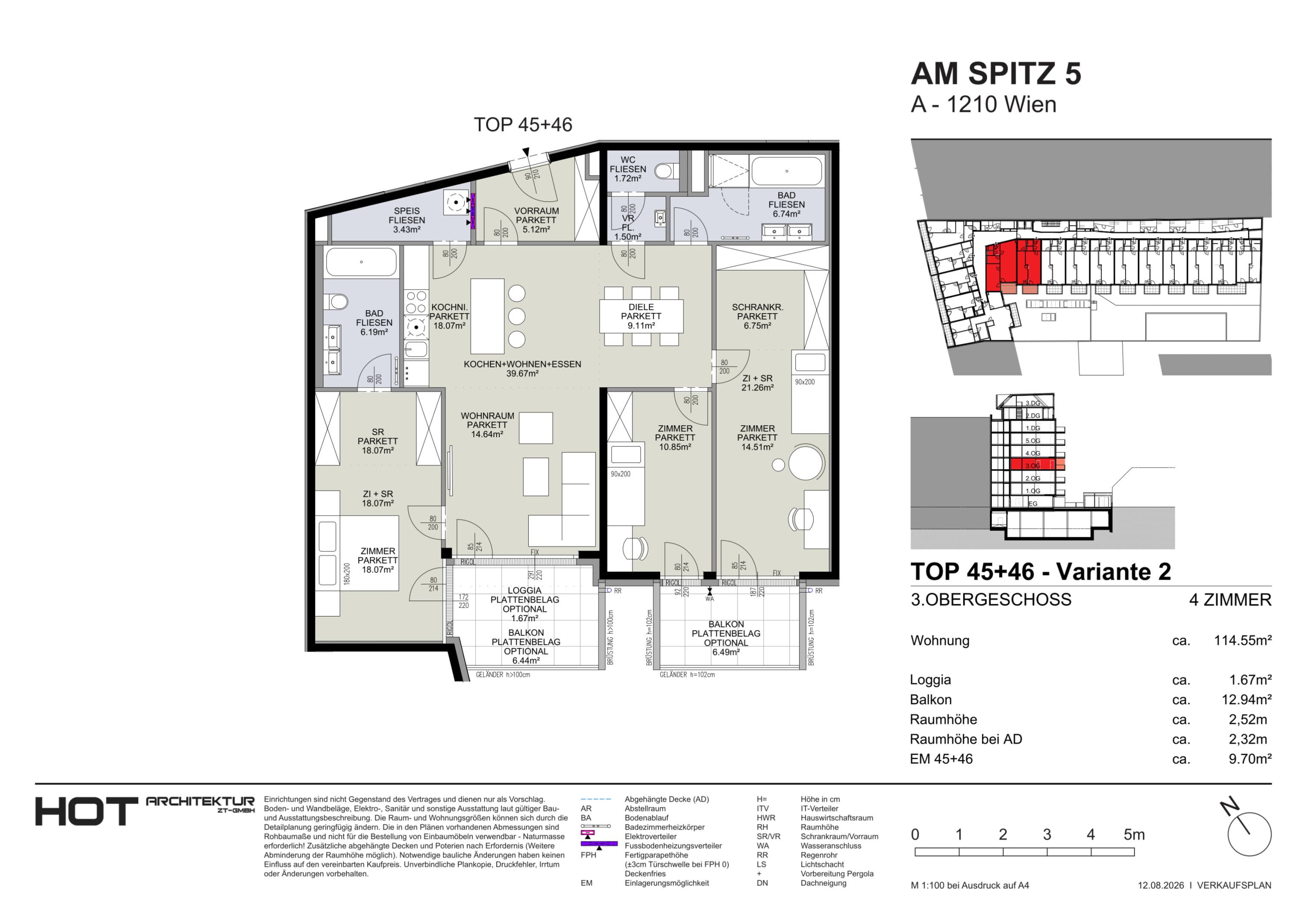 Grundriss Top 45+46 — Am Spitz 5 — 4 Zimmer — 114,6 m² — 3. OG — Grundriss 2/2