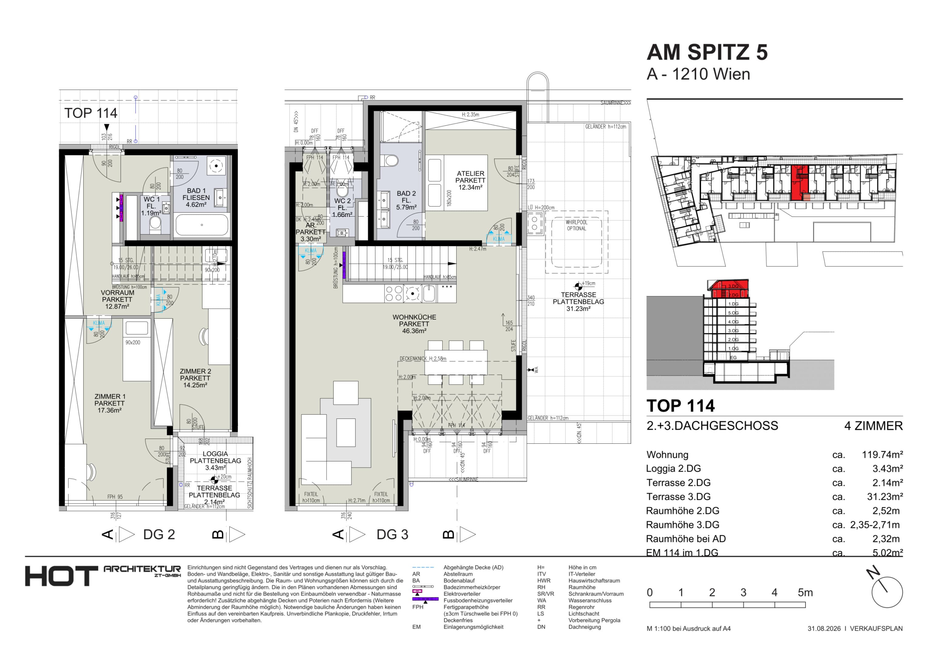 Grundriss Top 114 — Am Spitz 5 — 4 Zimmer — 119,7 m² — 2. DG — Grundriss 1/2