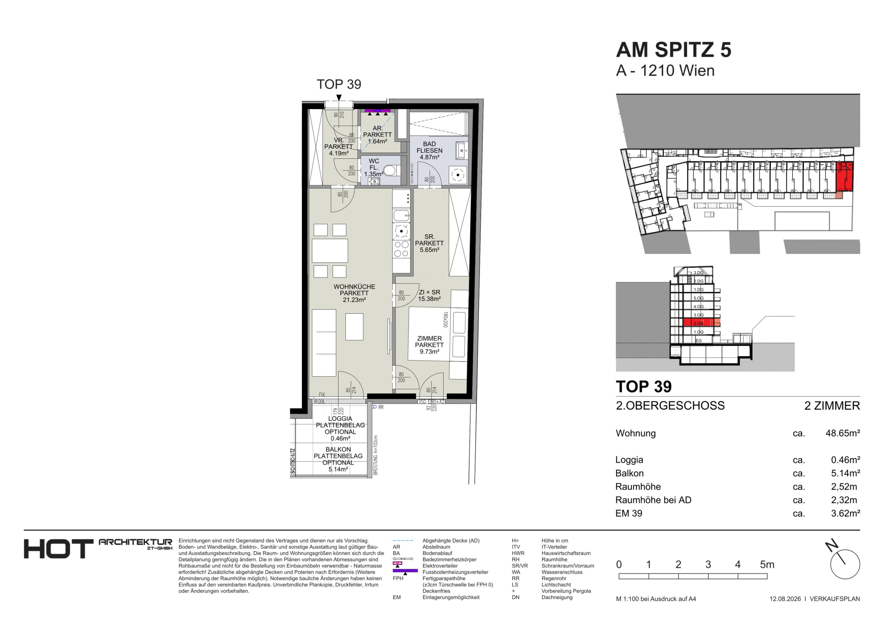 Grundriss Top 39 — Am Spitz 5 — 2 Zimmer — 48,7 m² — 2. OG