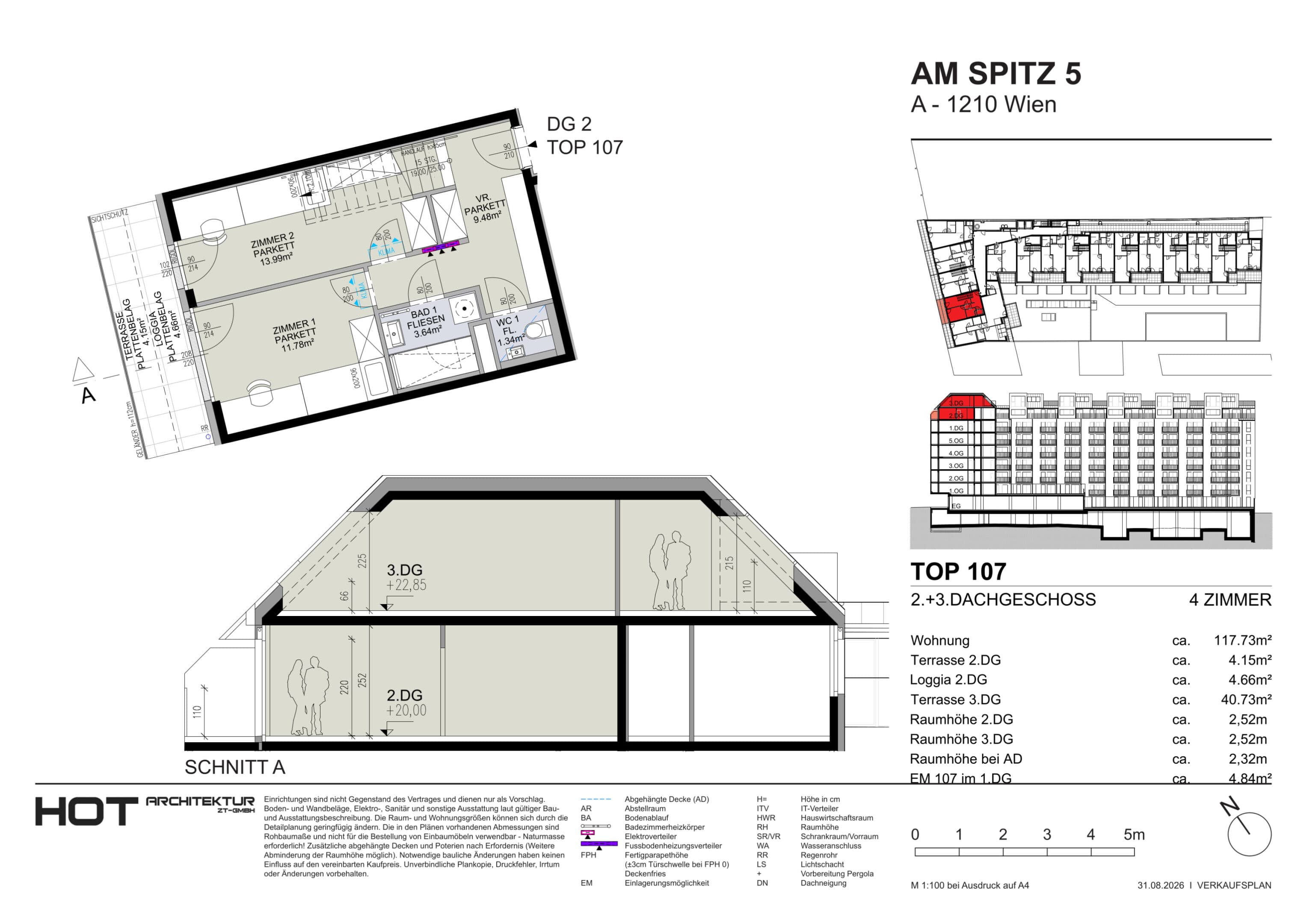 Grundriss Top 107 — Am Spitz 5 — 4 Zimmer — 117,7 m² — 2. DG — Grundriss 2/2