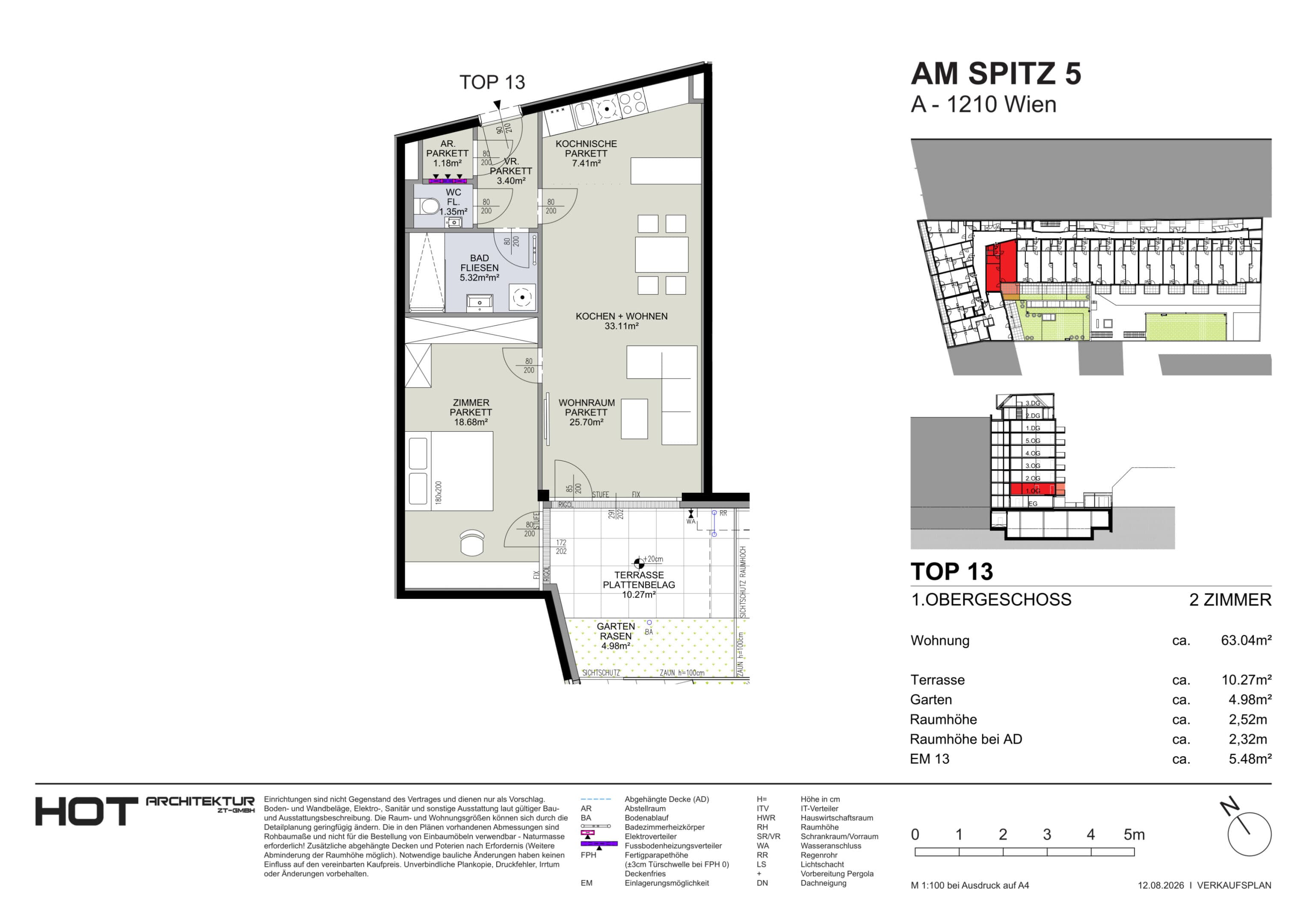 Grundriss Top 13 — Am Spitz 5 — 2 Zimmer — 63 m² — 1. OG