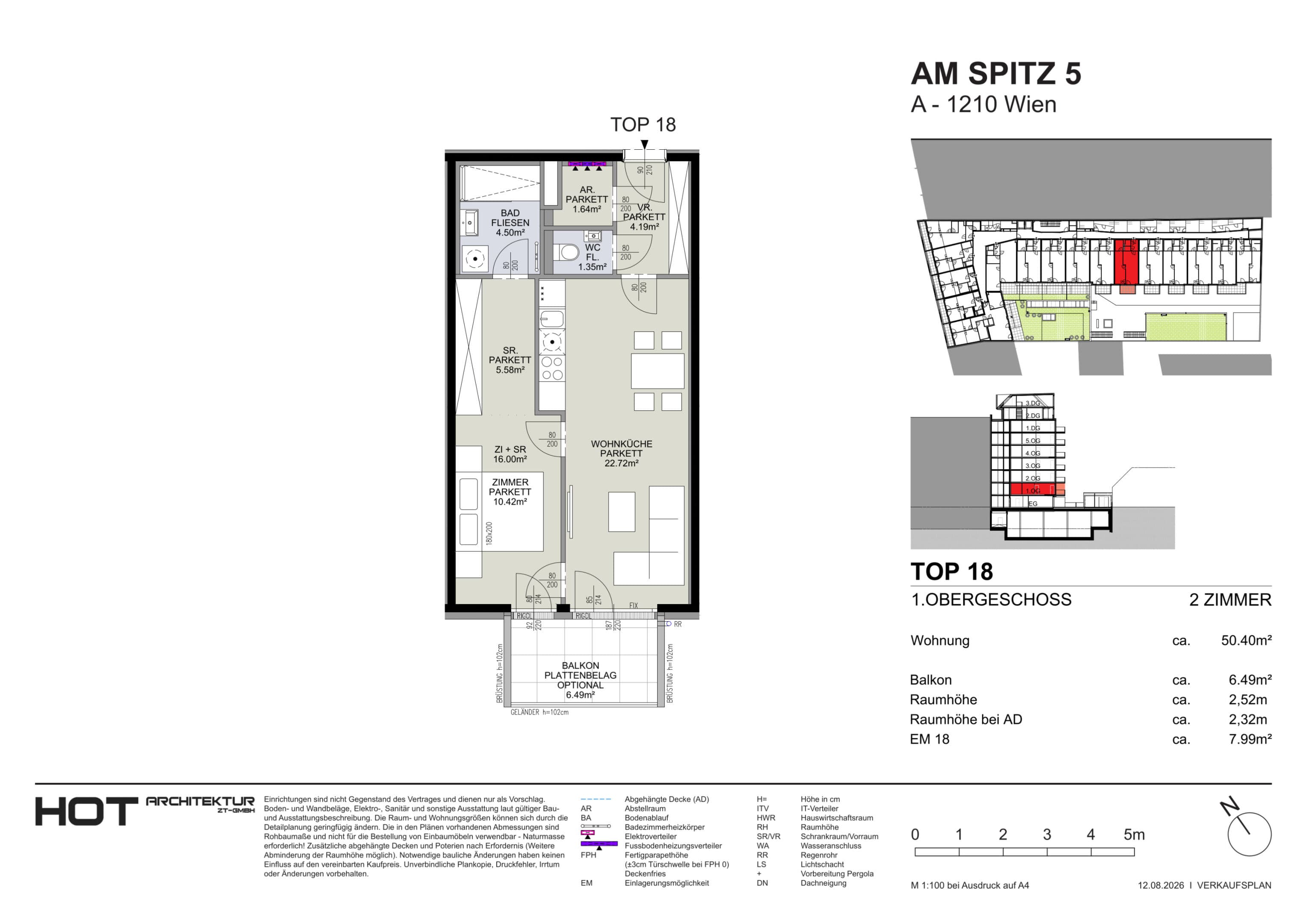 Grundriss Top 18 — Am Spitz 5 — 2 Zimmer — 50,4 m² — 1. OG