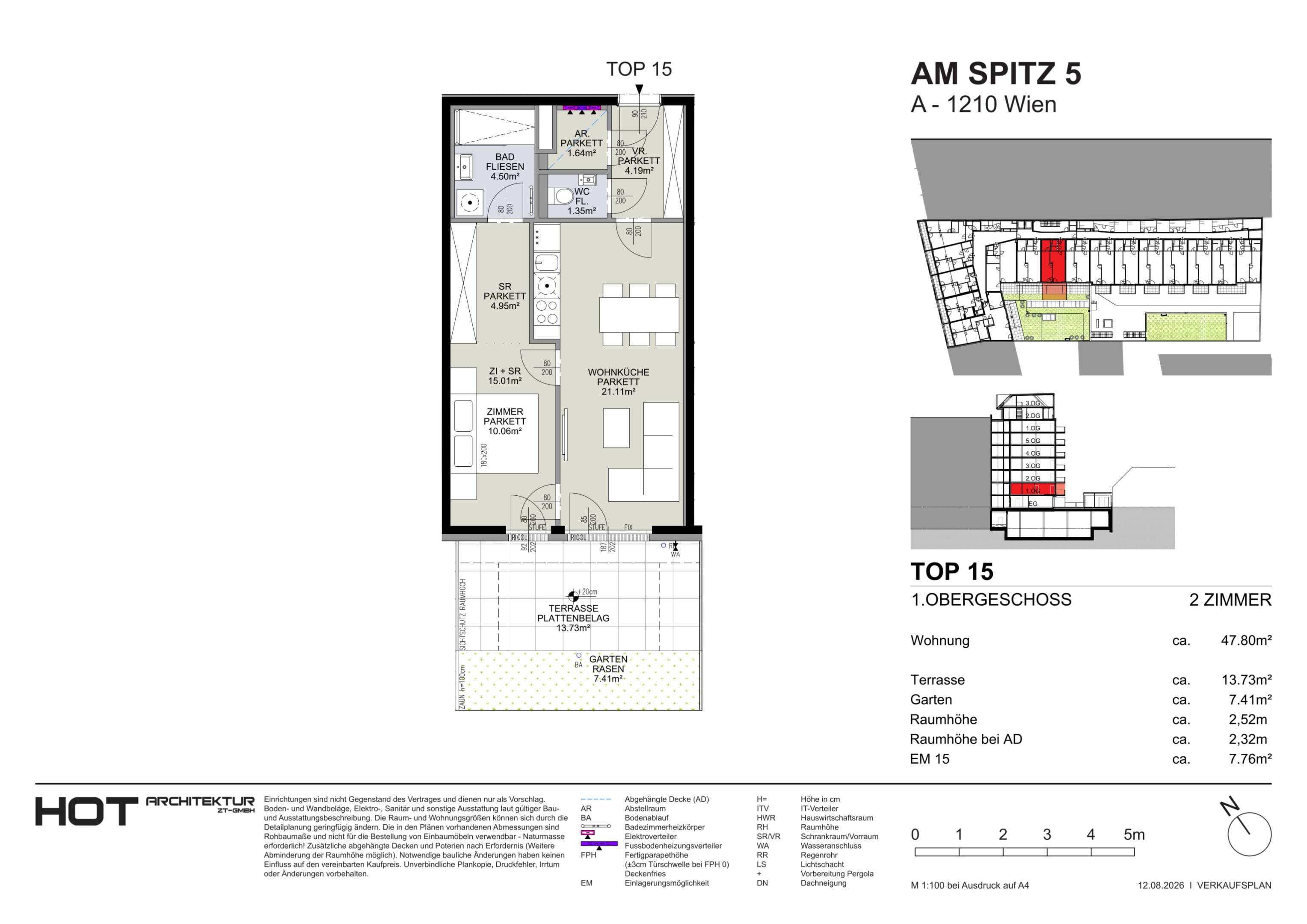 Grundriss Top 15 — Am Spitz 5 — 2 Zimmer — 47,8 m² — 1. OG