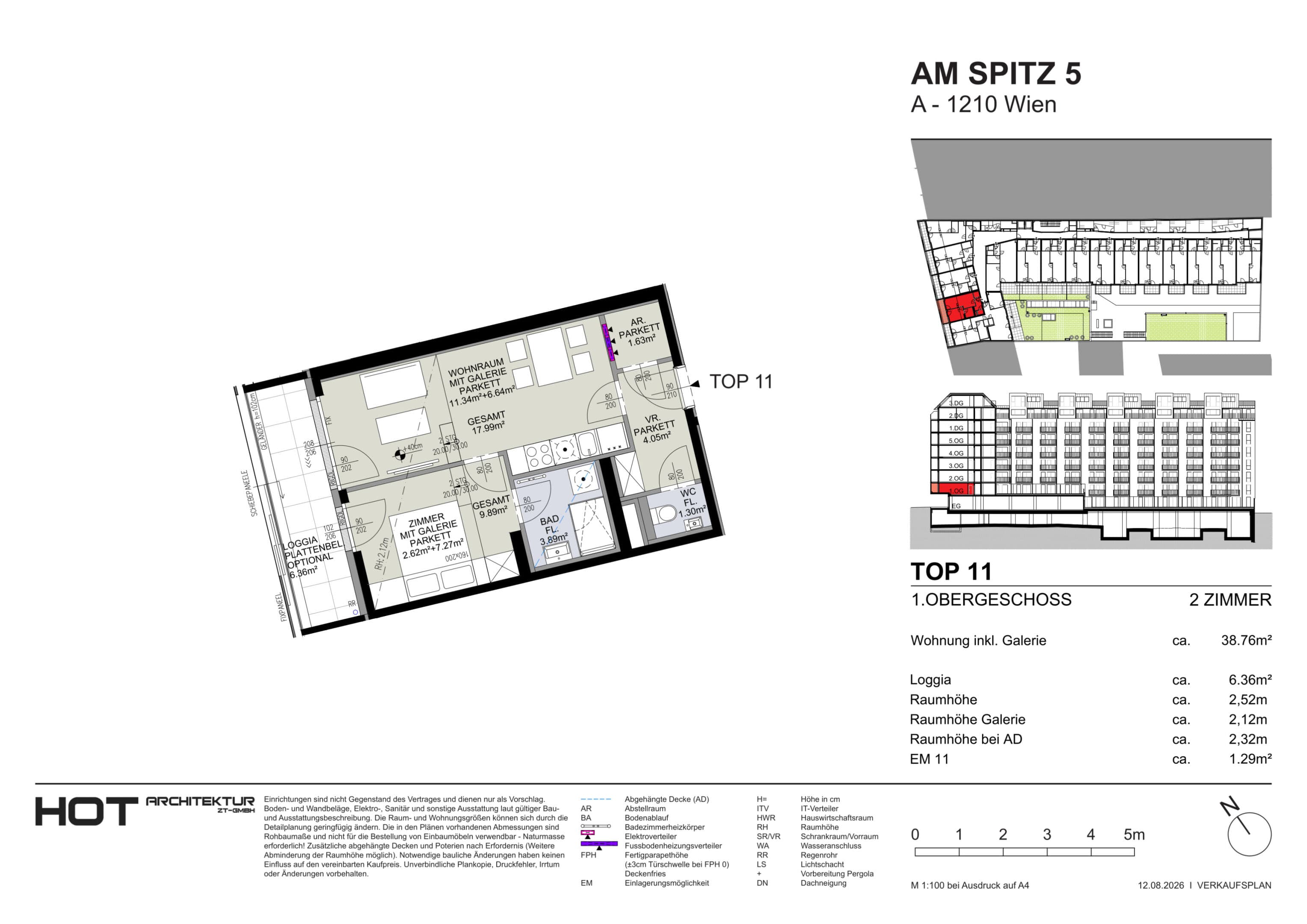 Grundriss Top 11 — Am Spitz 5 — 2 Zimmer — 38,8 m² — 1. OG