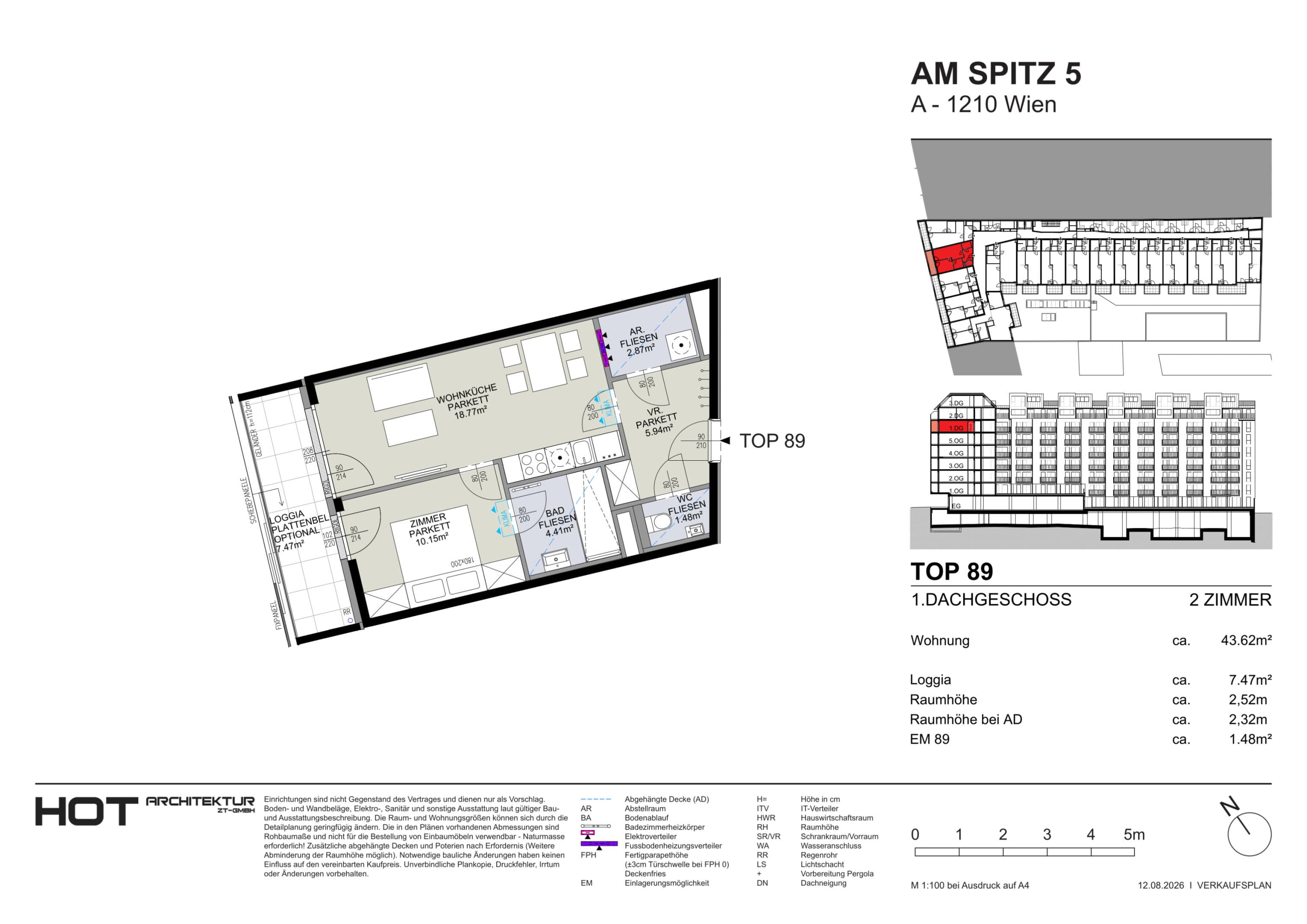 Floorplan Top 89 — Am Spitz 5 — 2 Rooms — 43.6 m² — 1. DG