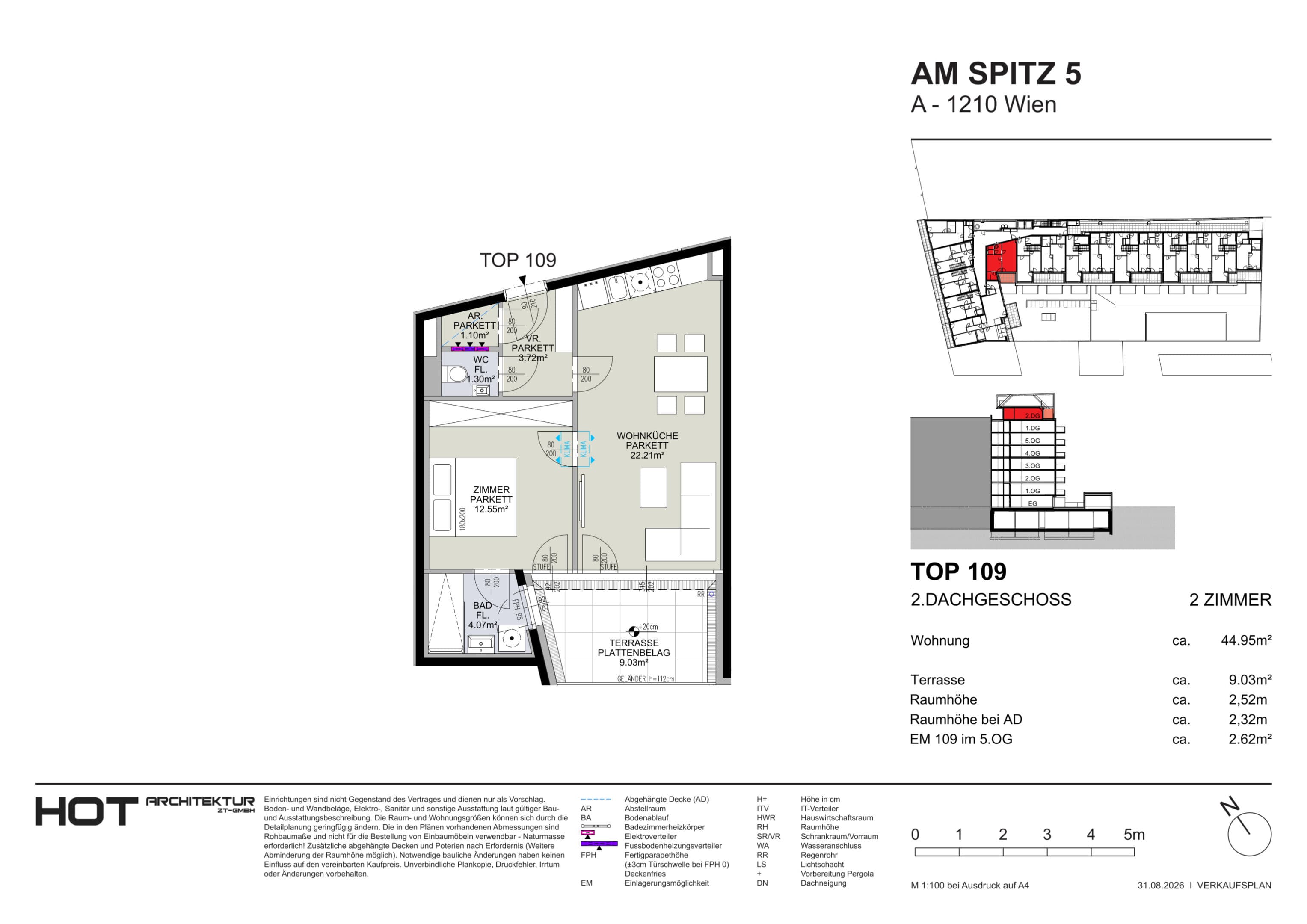 Grundriss Top 109 — Am Spitz 5 — 2 Zimmer — 45 m² — 2. DG