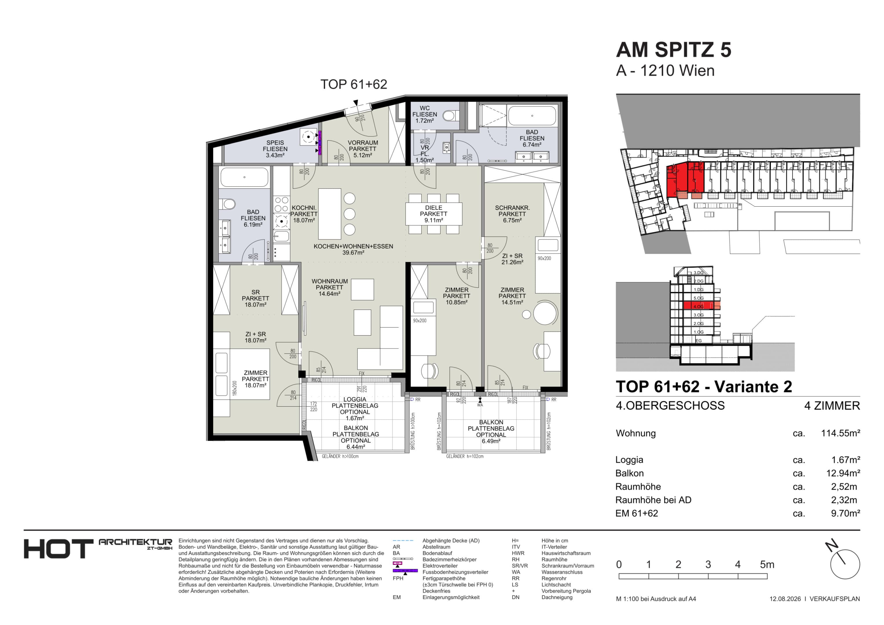 Grundriss Top 61+62 — Am Spitz 5 — 4 Zimmer — 113,9 m² — 4. OG — Grundriss 1/2