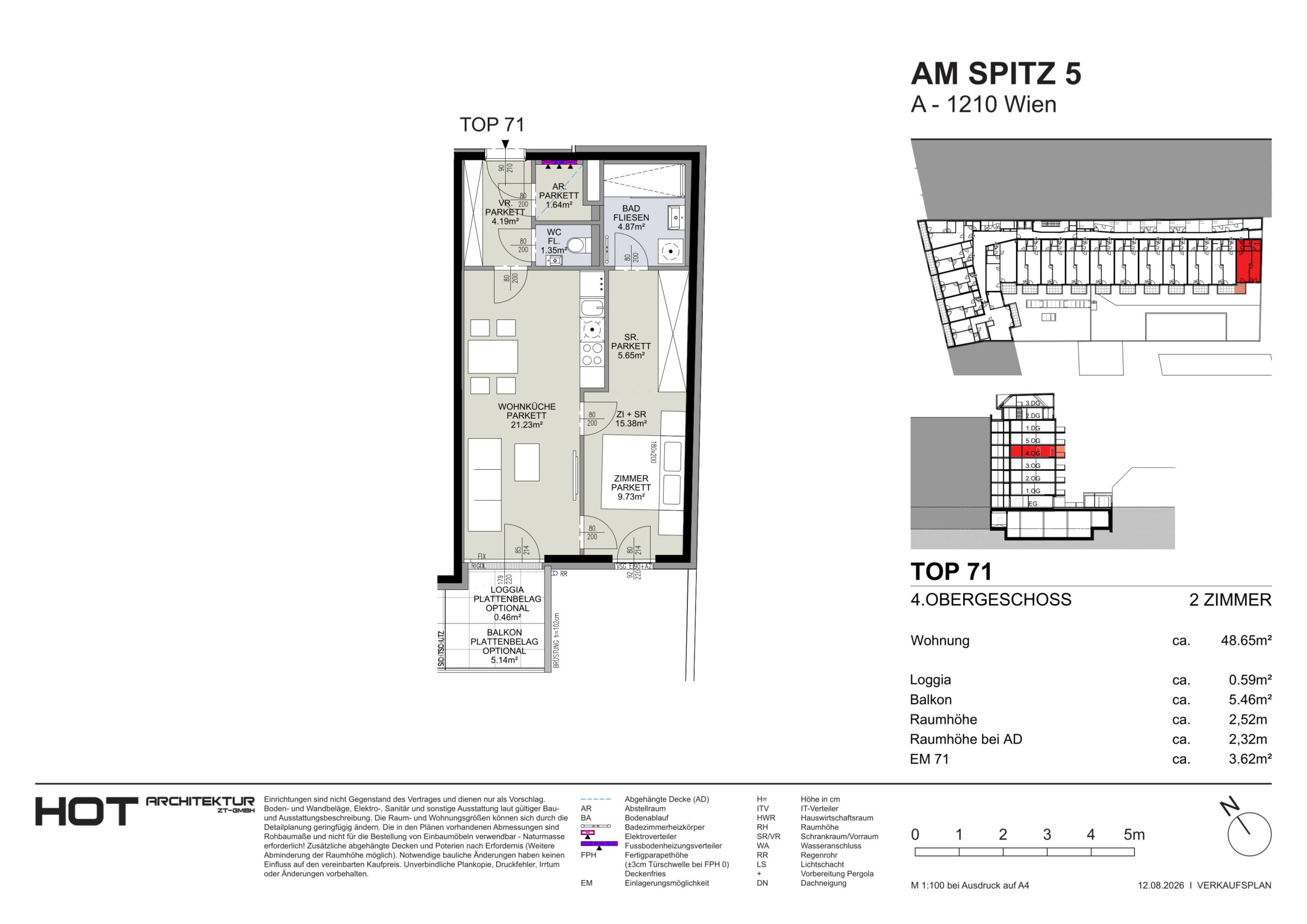 Grundriss Top 71 — Am Spitz 5 — 2 Zimmer — 48,7 m² — 4. OG