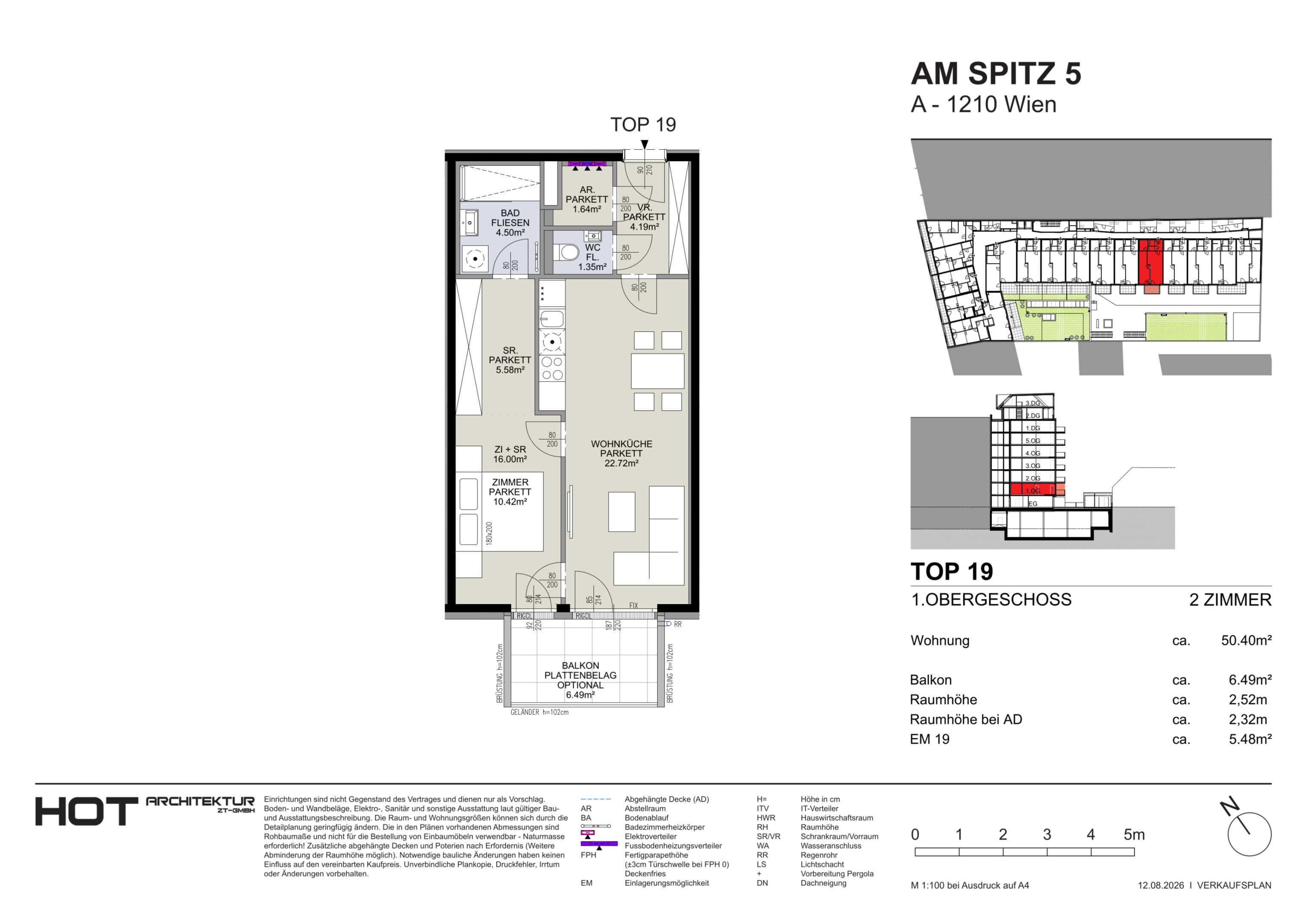 Grundriss Top 19 — Am Spitz 5 — 2 Zimmer — 50,4 m² — 1. OG