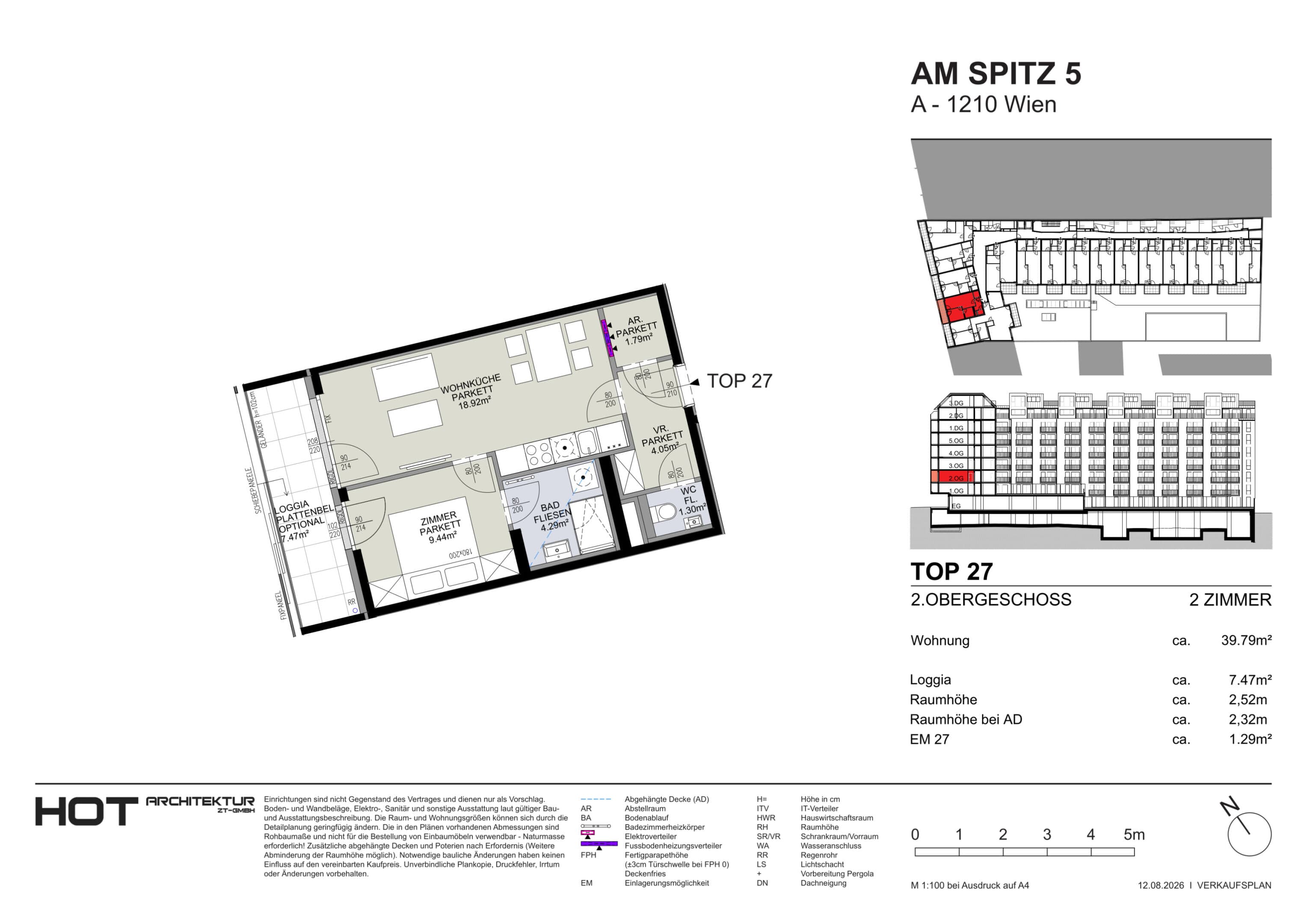 Grundriss Top 27 — Am Spitz 5 — 2 Zimmer — 39,8 m² — 2. OG